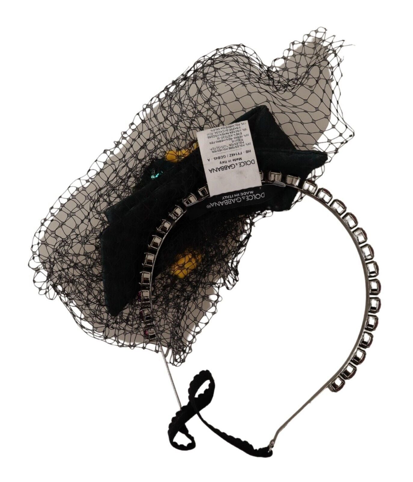 Dolce & Gabbana Silver Tiara Crystals Fruits Black Mesh Diadem Headband - Maison Luxe