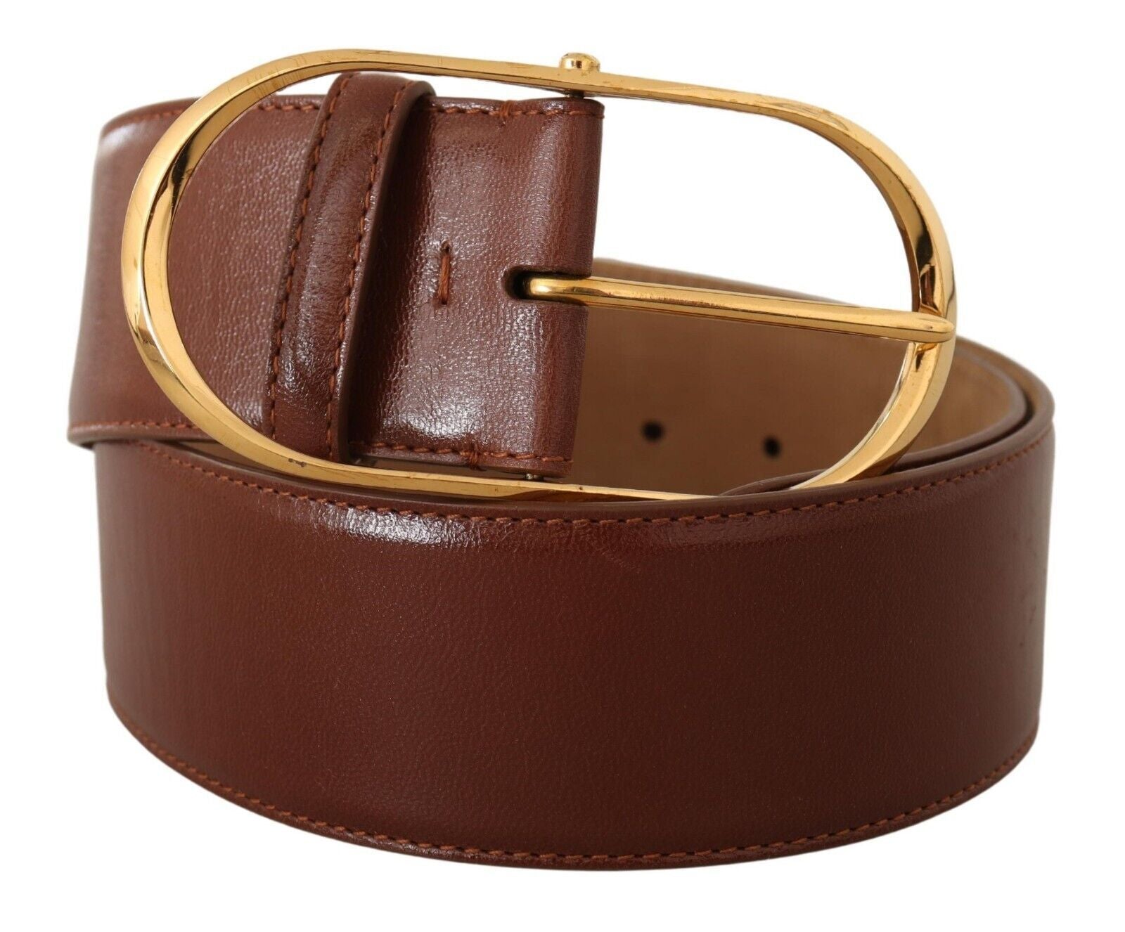 Dolce & Gabbana Brown Leather Gold Metal Oval Buckle Belt - Maison Luxe