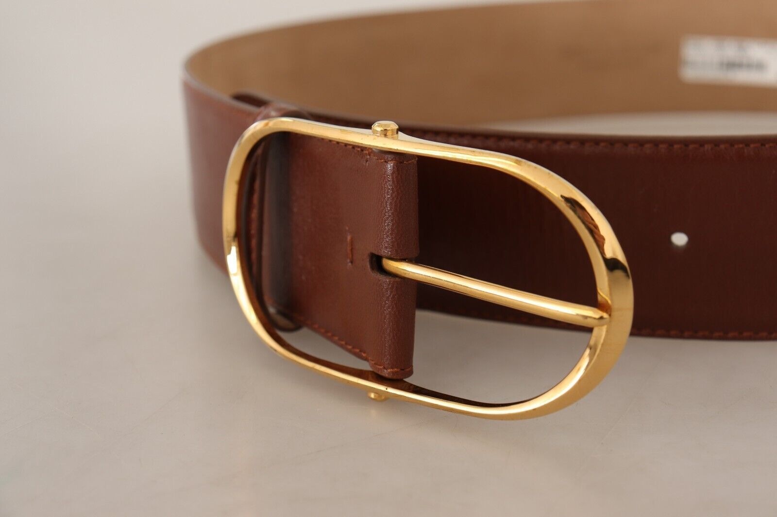 Dolce & Gabbana Brown Leather Gold Metal Oval Buckle Belt - Maison Luxe
