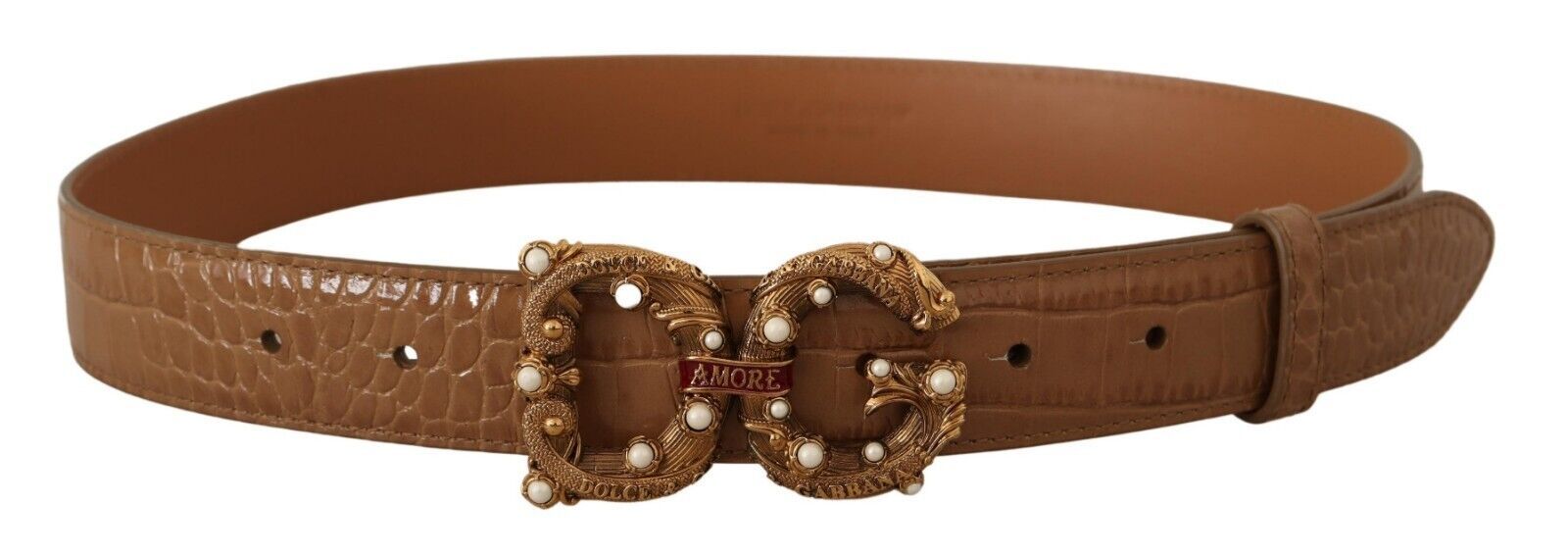 Dolce & Gabbana Brown Crocodile Pattern Leather Logo Amore  Belt - Maison Luxe