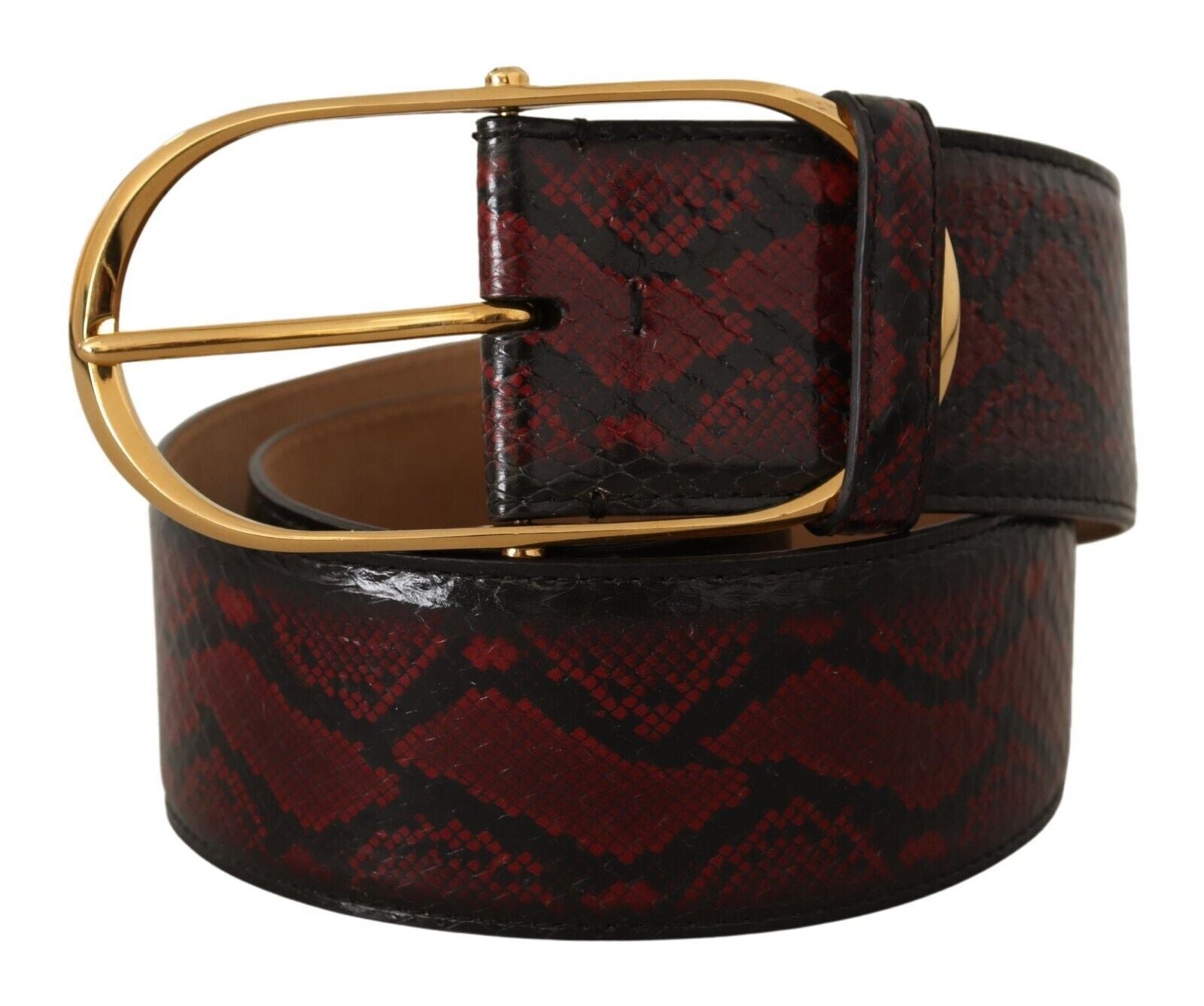 Dolce & Gabbana Red Exotic Leather Gold Oval Buckle Belt - Maison Luxe
