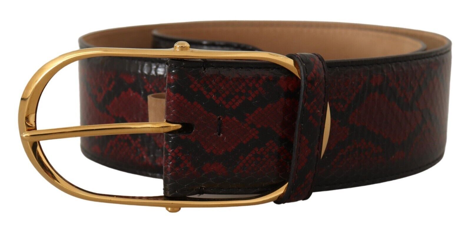 Dolce & Gabbana Red Exotic Leather Gold Oval Buckle Belt - Maison Luxe