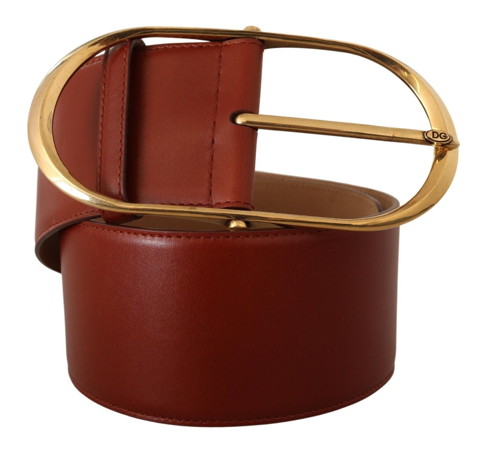 Dolce & Gabbana Maroon Leather Gold Metal Oval Buckle Belt - Maison Luxe
