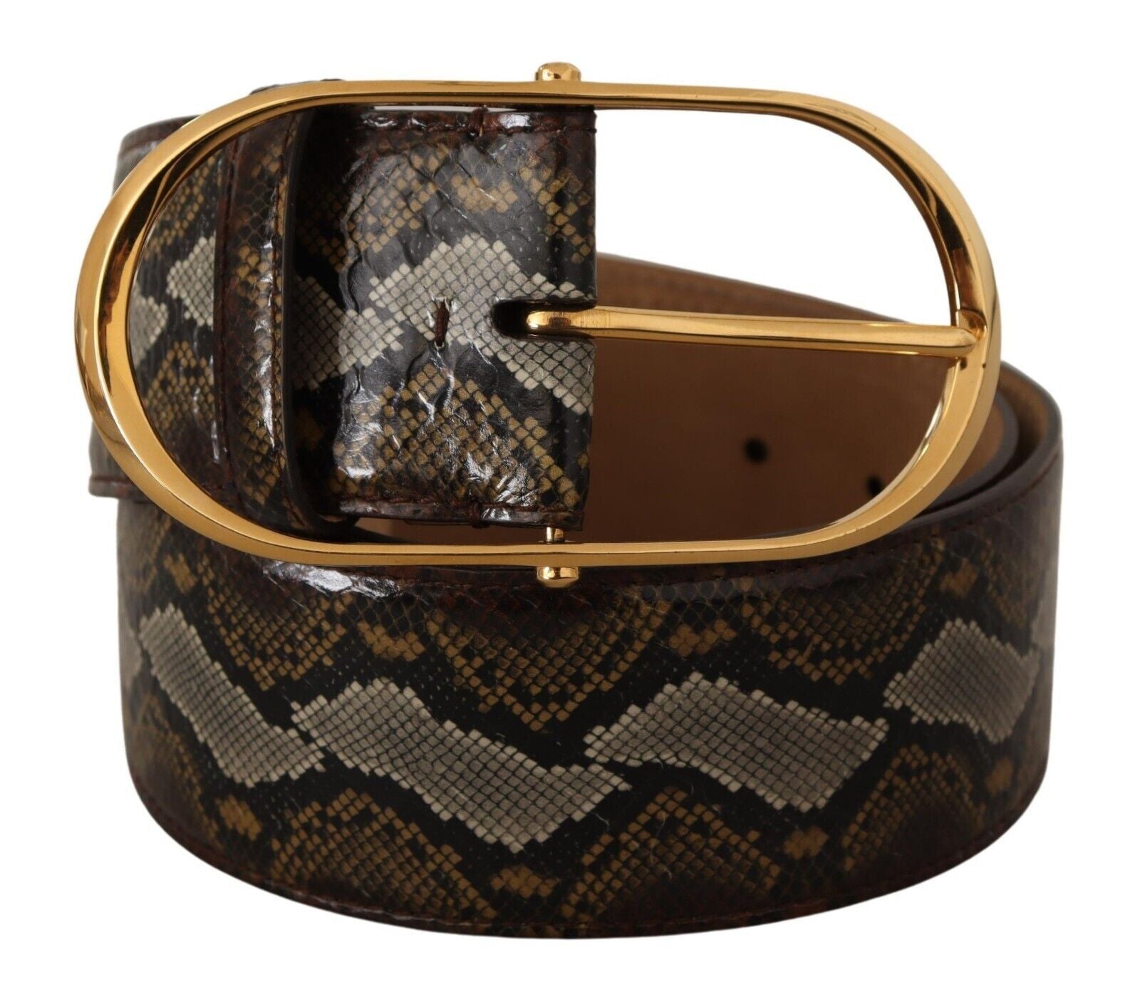 Dolce & Gabbana Brown Python Leather Gold Oval Buckle Belt - Maison Luxe