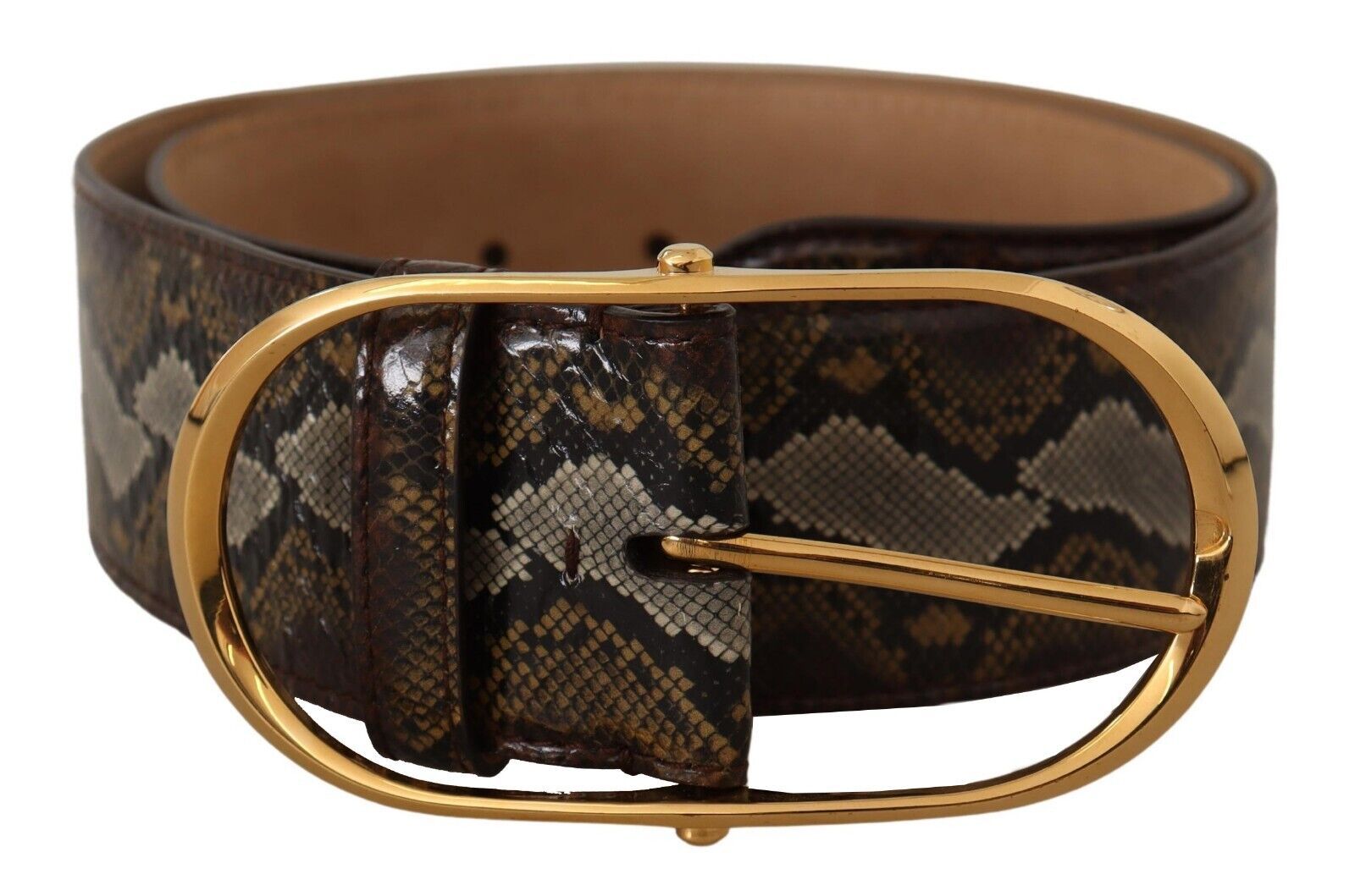 Dolce & Gabbana Brown Python Leather Gold Oval Buckle Belt - Maison Luxe
