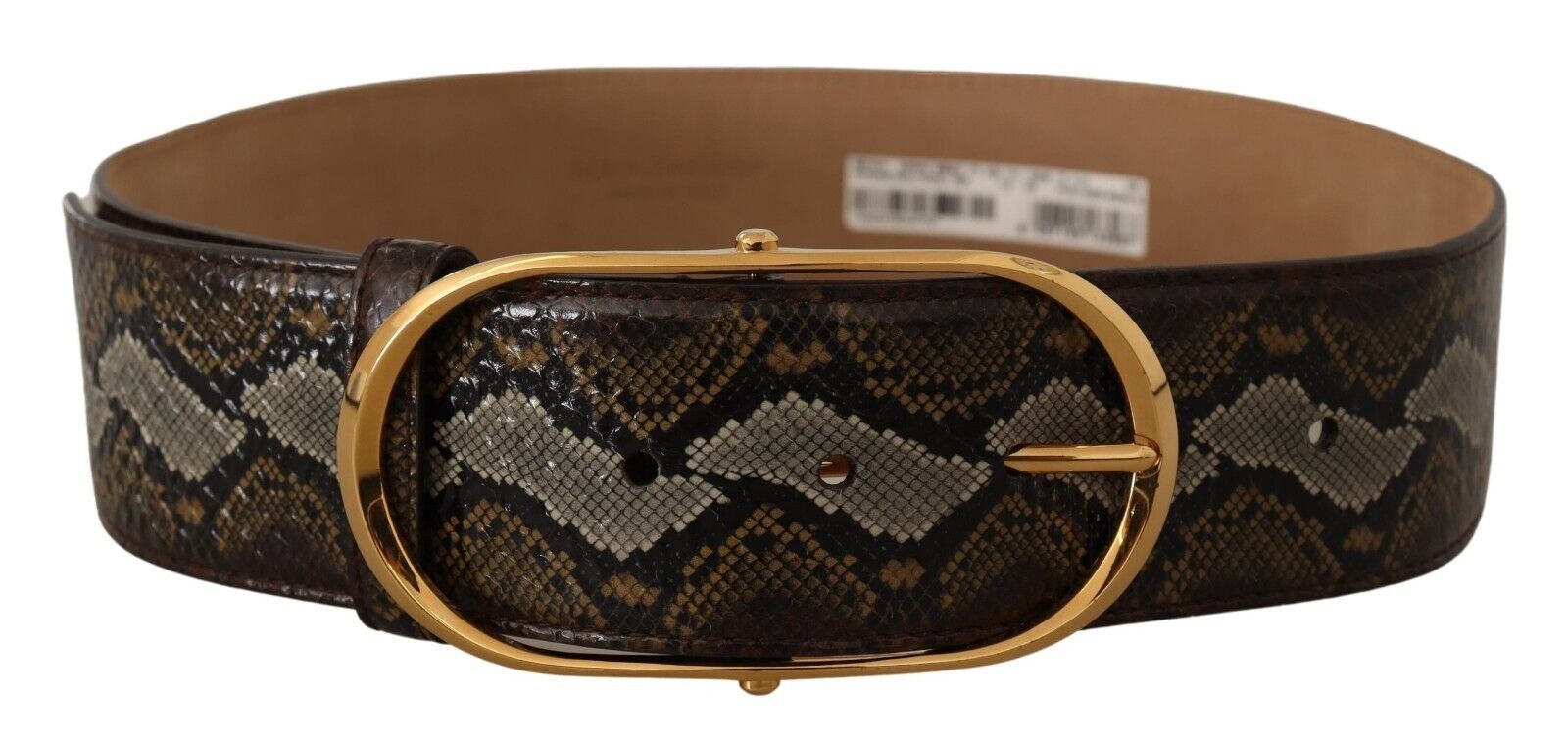 Dolce & Gabbana Brown Python Leather Gold Oval Buckle Belt - Maison Luxe