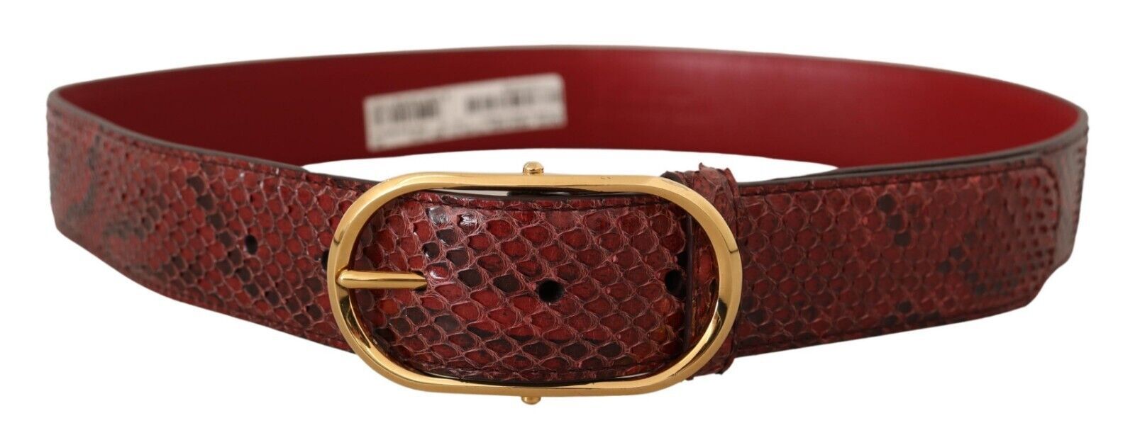 Dolce & Gabbana Red Exotic Leather Gold Oval Buckle Belt - Maison Luxe