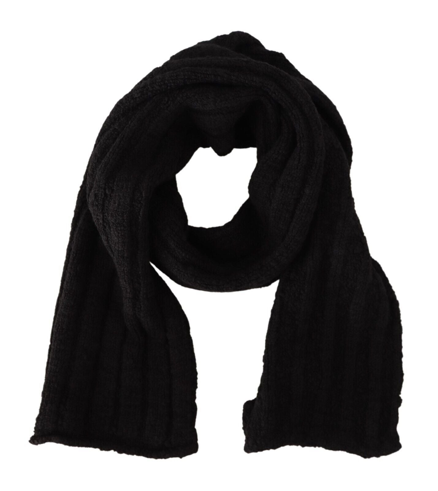Dolce & Gabbana Black Virgin Wool Knitted Unisex Warmer Shawl Scarf - Maison Luxe