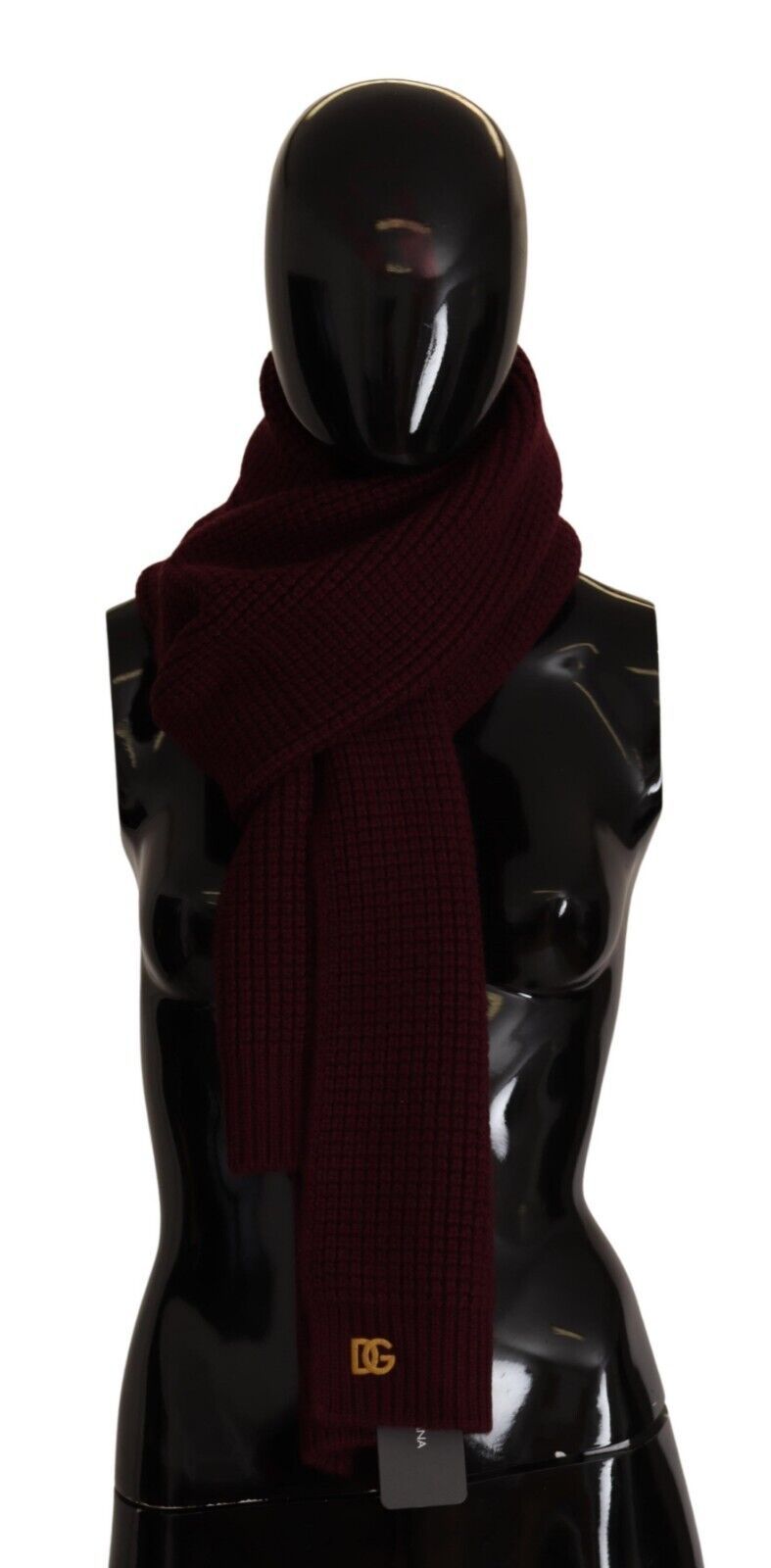 Dolce & Gabbana Dark Red Cashmere Logo Wrap Shawl Knitted Scarf - Maison Luxe