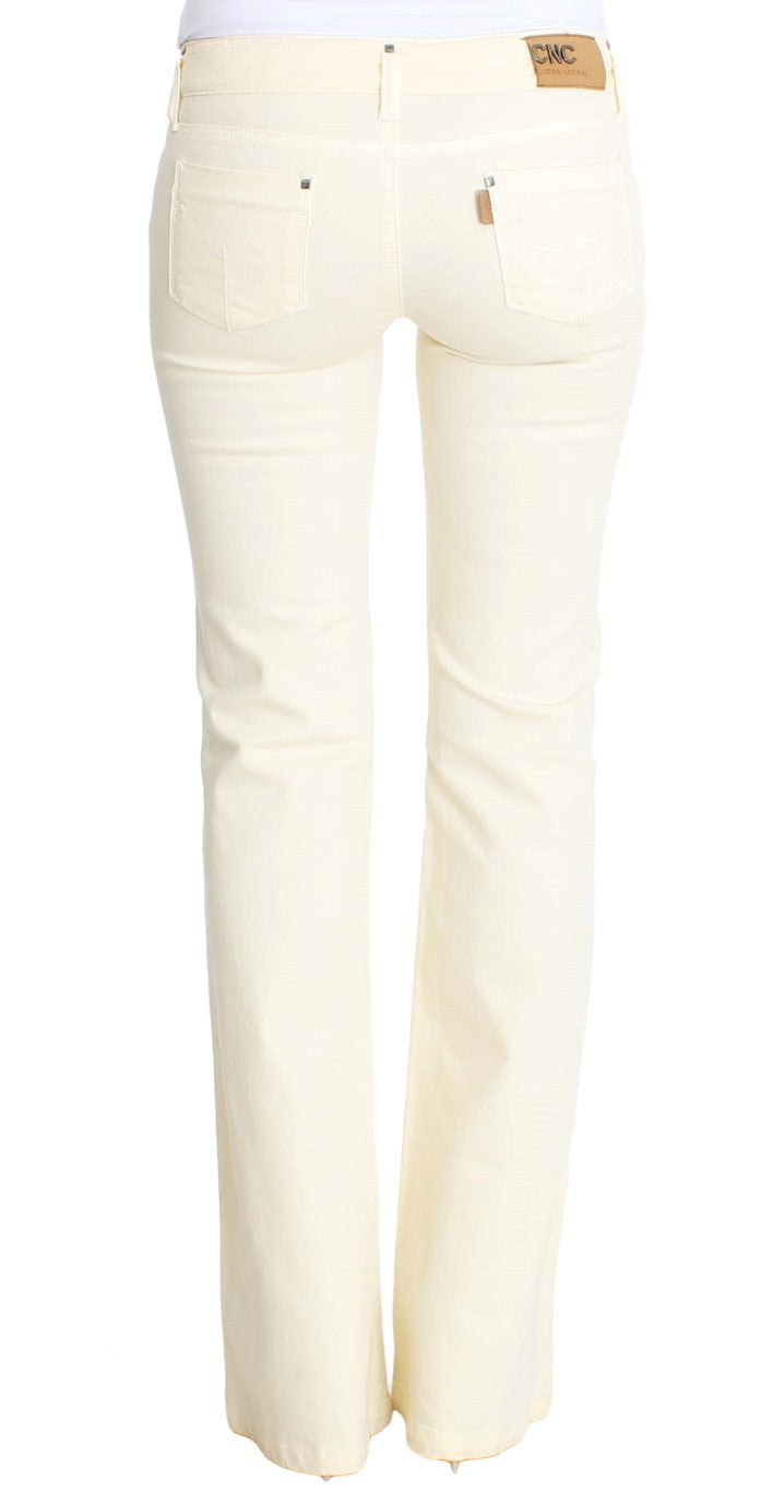 Costume National White Cotton Stretch Flare Jeans