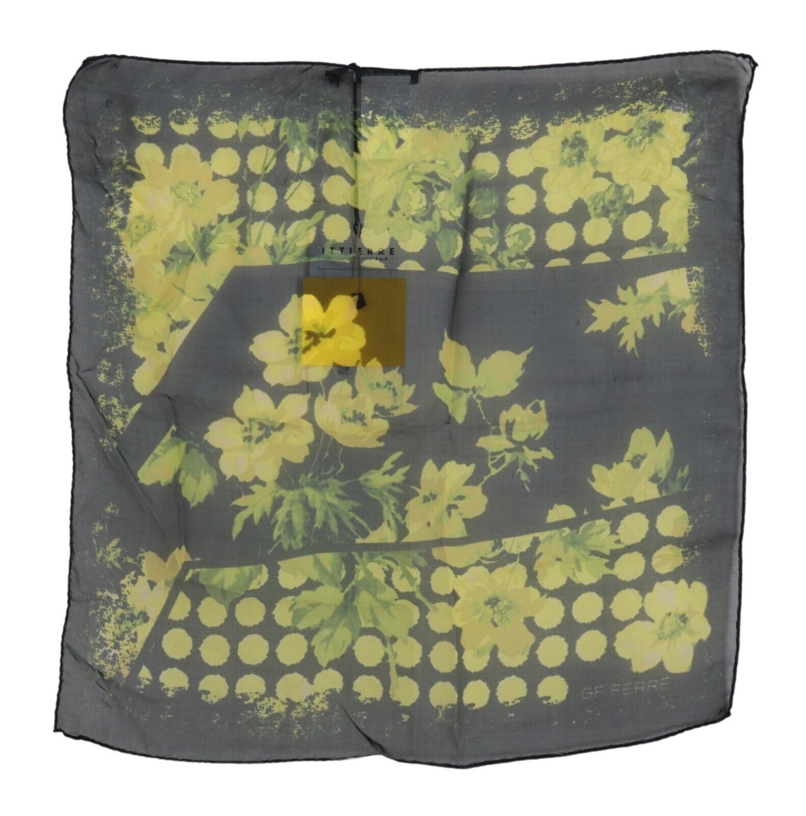 GF Ferre Black Yellow Floral Wrap Shawl Foulard Scarf - Maison Luxe