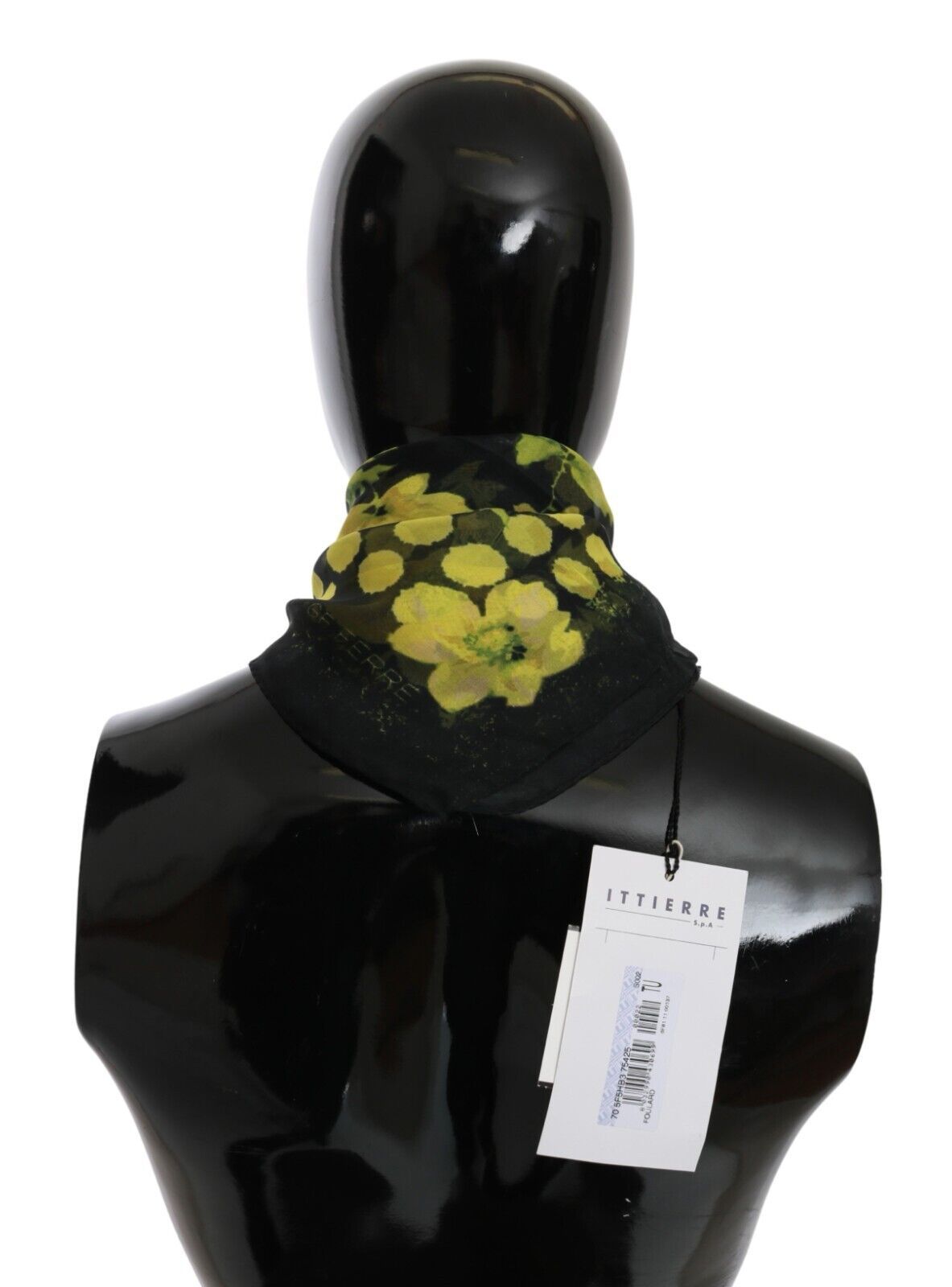 GF Ferre Black Yellow Floral Wrap Shawl Foulard Scarf - Maison Luxe