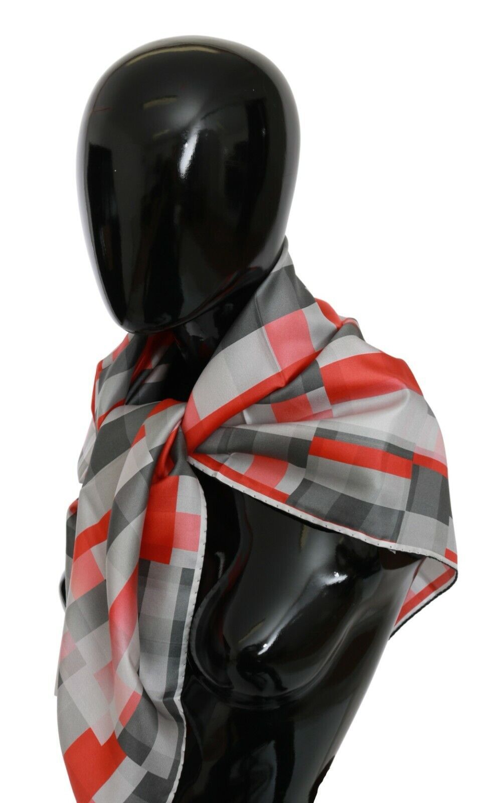 Costume National Gray Red Silk Shawl Foulard Wrap  Scarf - Maison Luxe