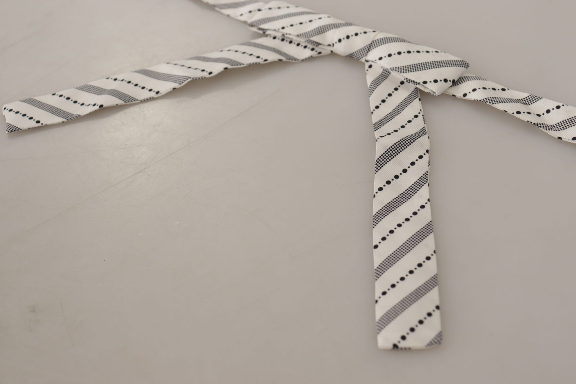 Dolce & Gabbana White Black Polka Dot 100% Silk Neck Papillon Bow Tie - Maison Luxe