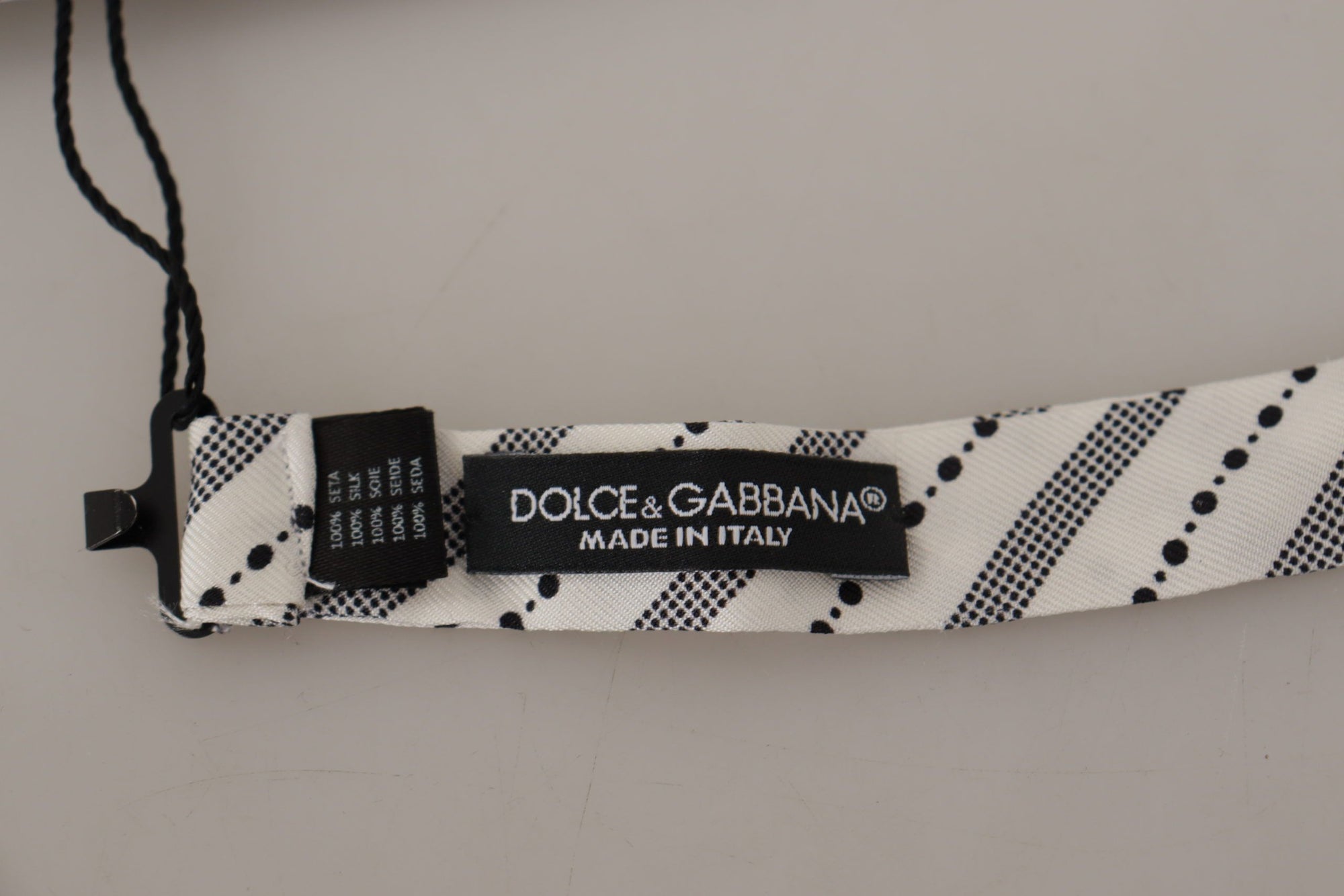 Dolce & Gabbana White Black Polka Dot 100% Silk Neck Papillon Bow Tie - Maison Luxe