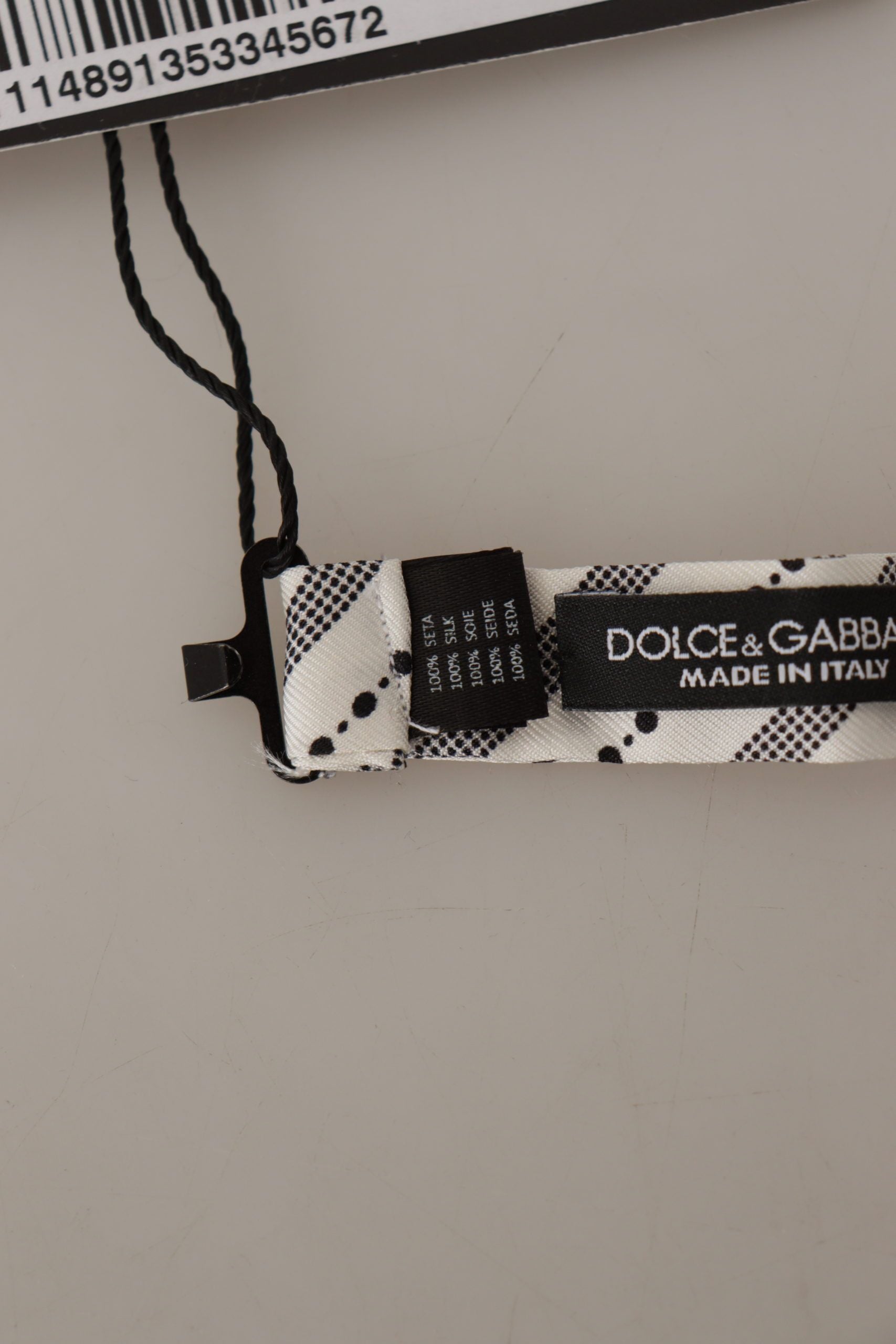 Dolce & Gabbana White Black Polka Dot 100% Silk Neck Papillon Bow Tie - Maison Luxe