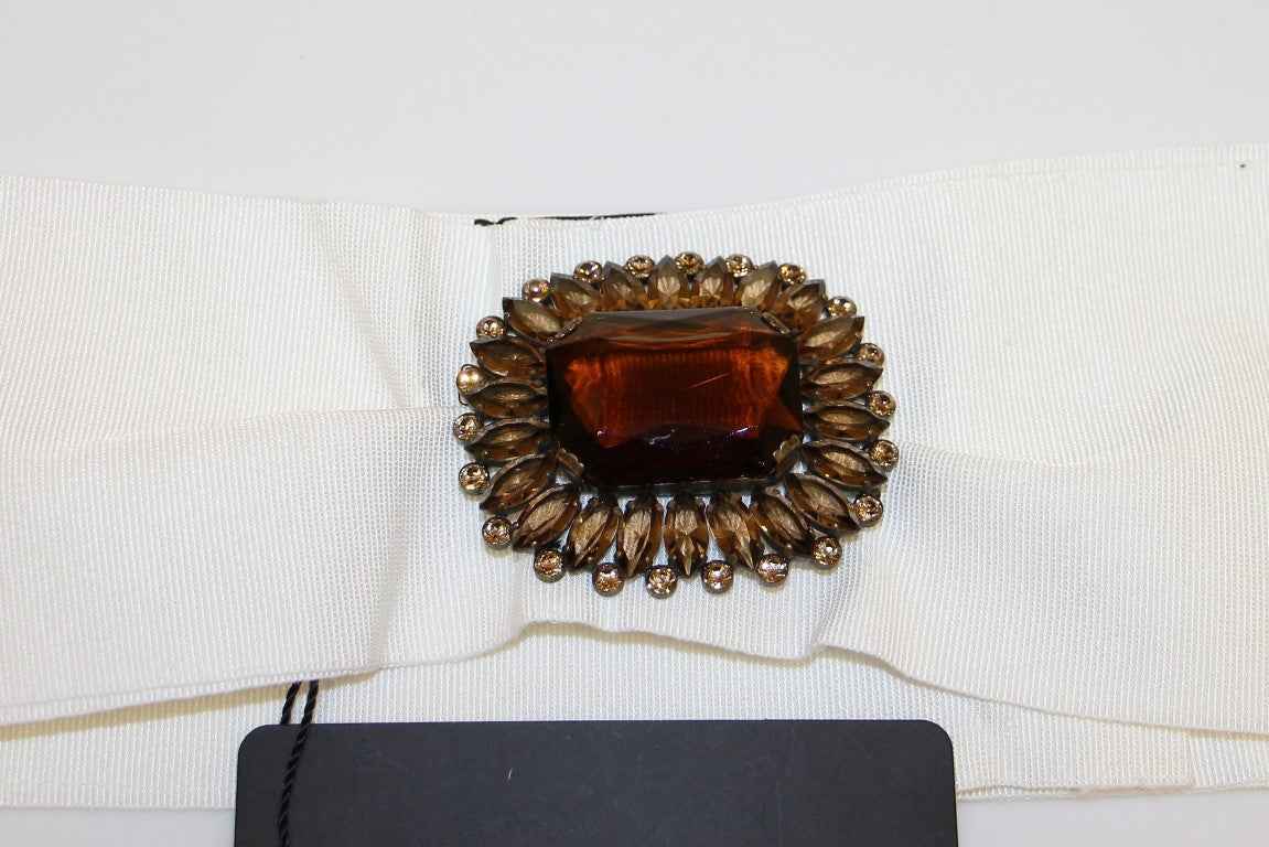 Dolce & Gabbana White Crystal Brass Wide Waist Runway Belt