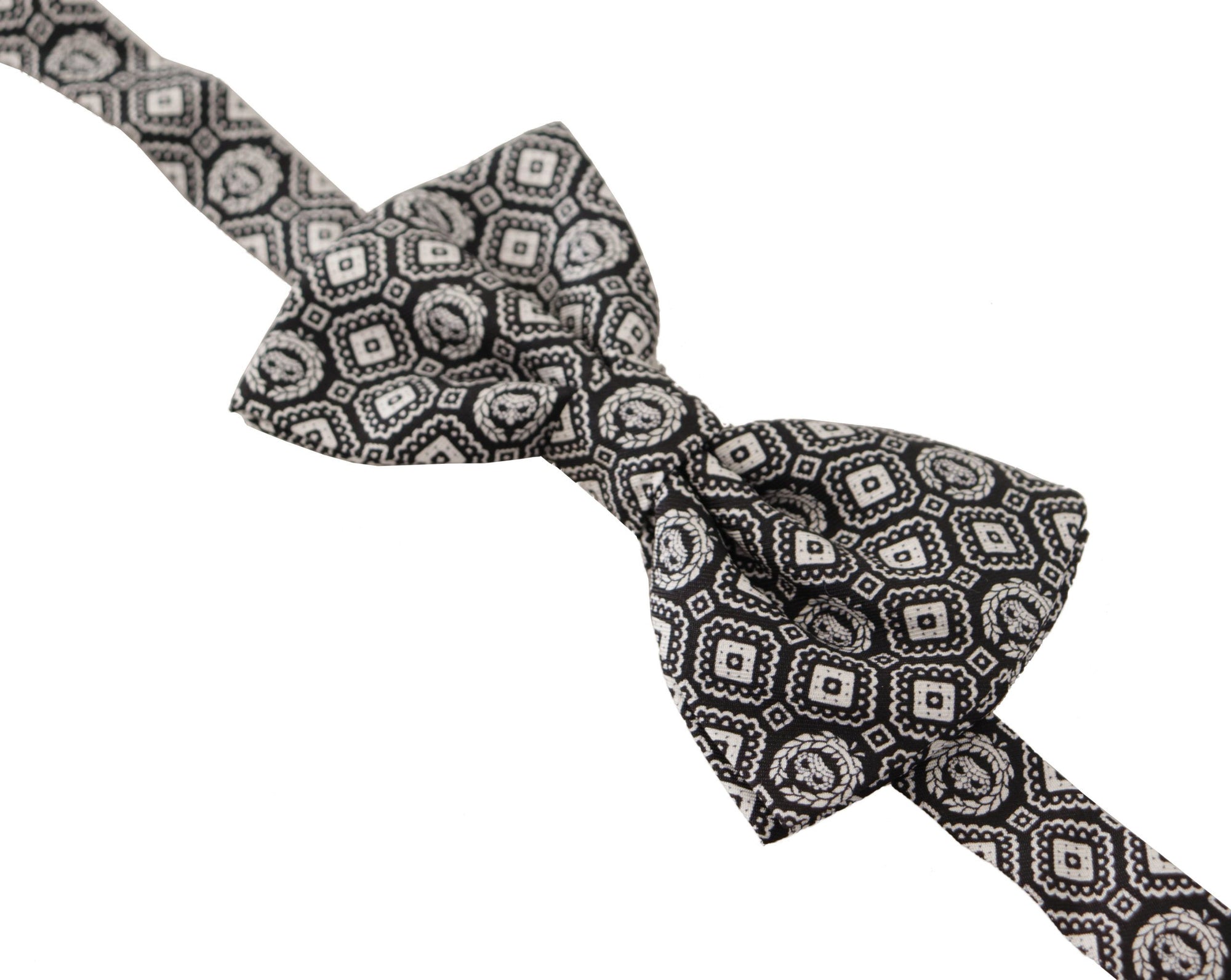 Dolce & Gabbana Black white 100% Silk Adjustable Neck Papillon Tie - Maison Luxe
