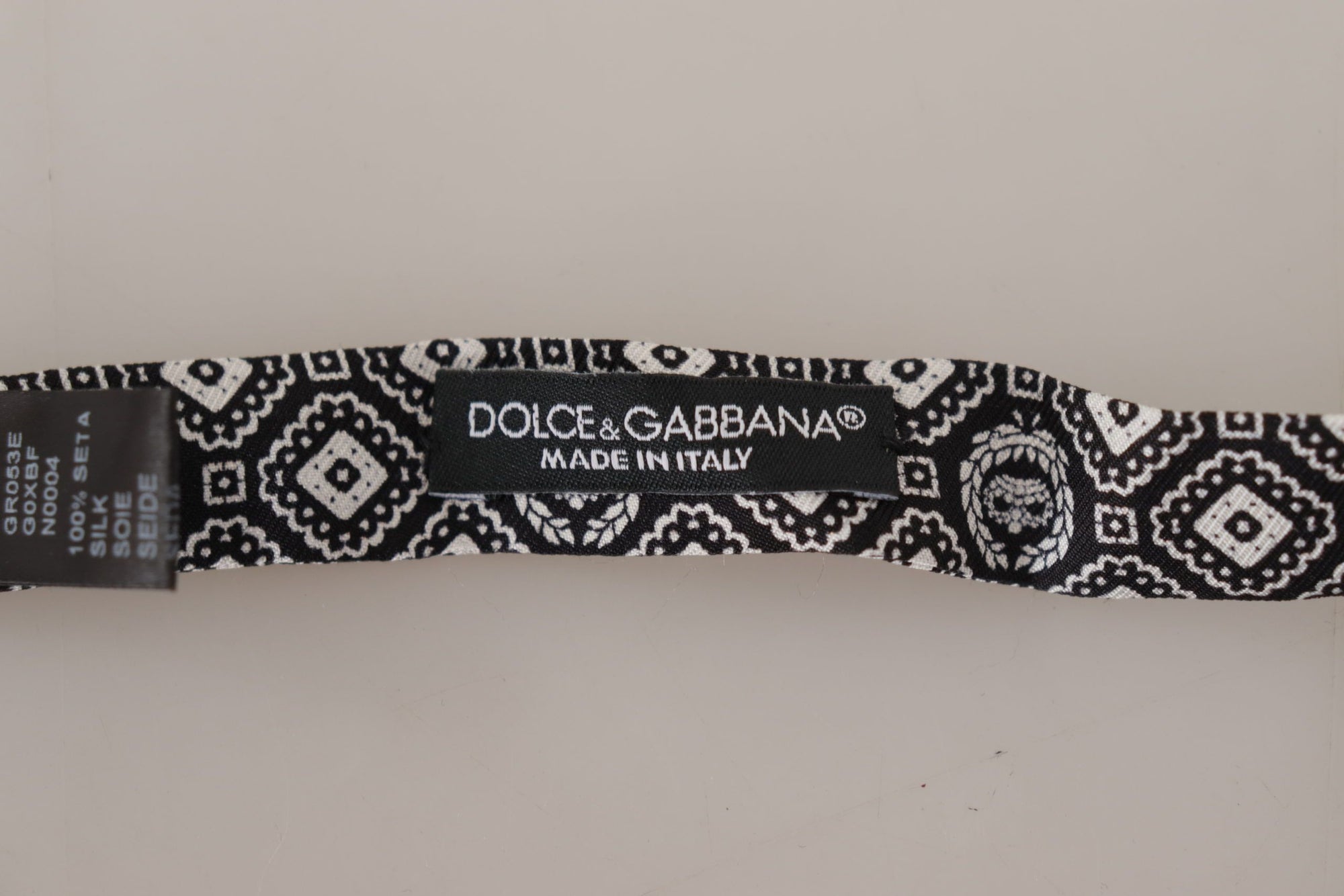 Dolce & Gabbana Black white 100% Silk Adjustable Neck Papillon Tie - Maison Luxe
