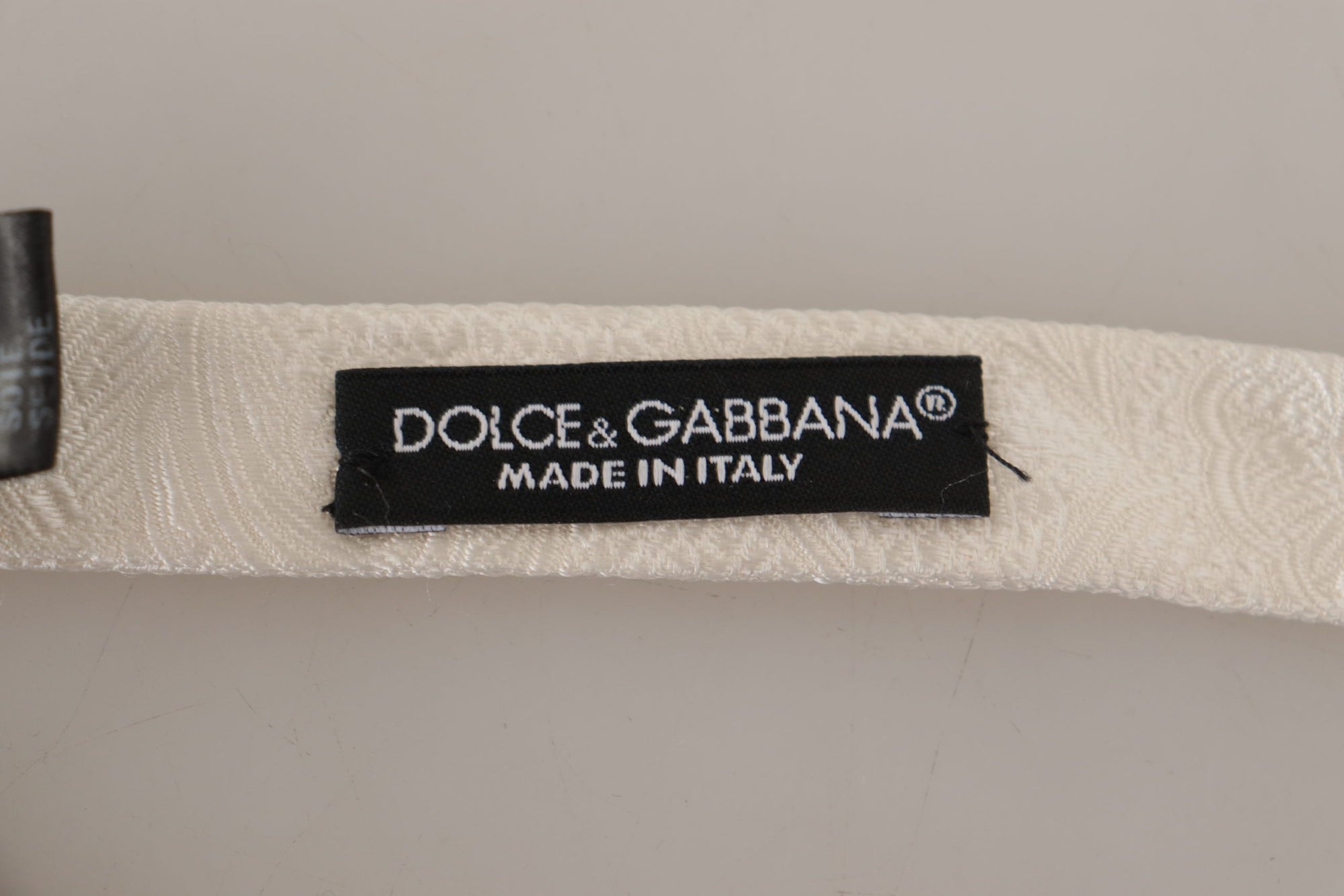 Dolce & Gabbana White 100% Silk Slim Adjustable Neck Papillon Tie - Maison Luxe