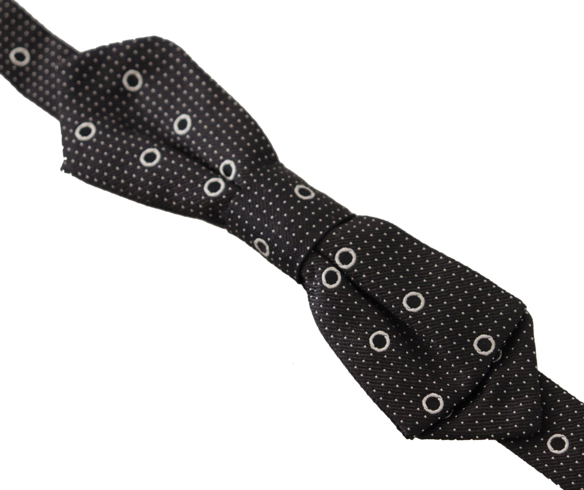 Dolce & Gabbana Black White Polka Dot 100% Silk Neck Papillon Tie - Maison Luxe
