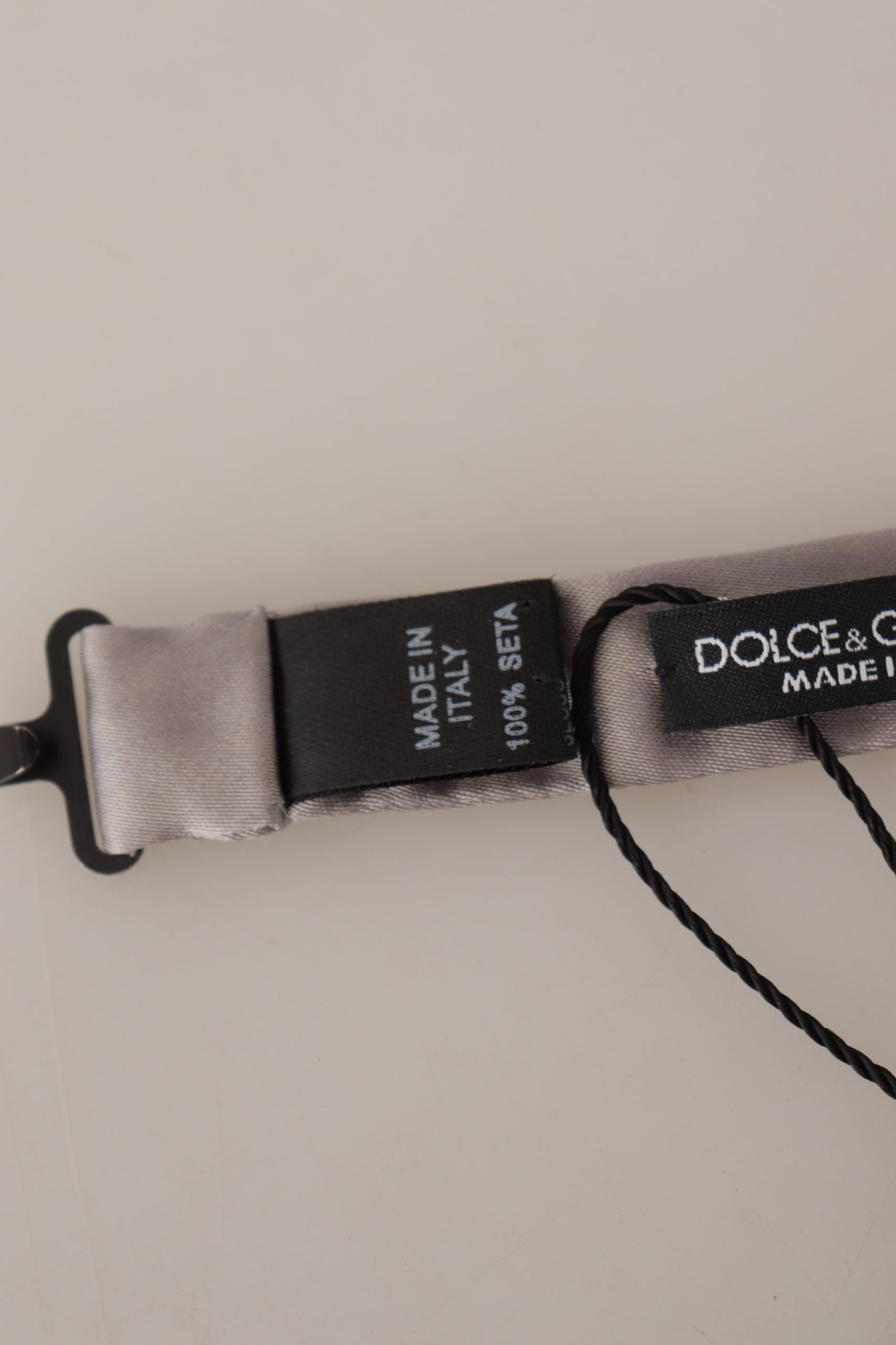 Dolce & Gabbana Silver 100% Silk Slim Adjustable Neck Papillon Tie - Maison Luxe