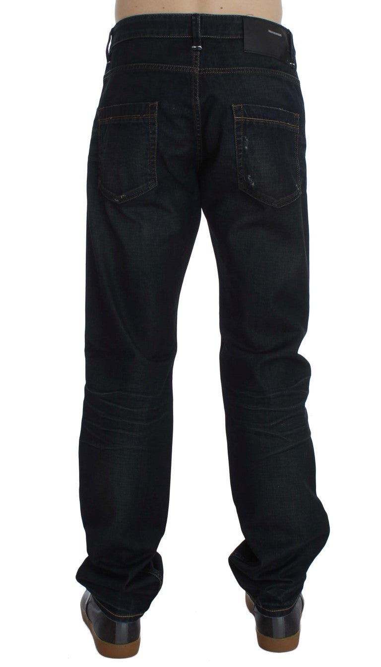 Acht Blue Wash Cotton Denim Straight Fit Jeans
