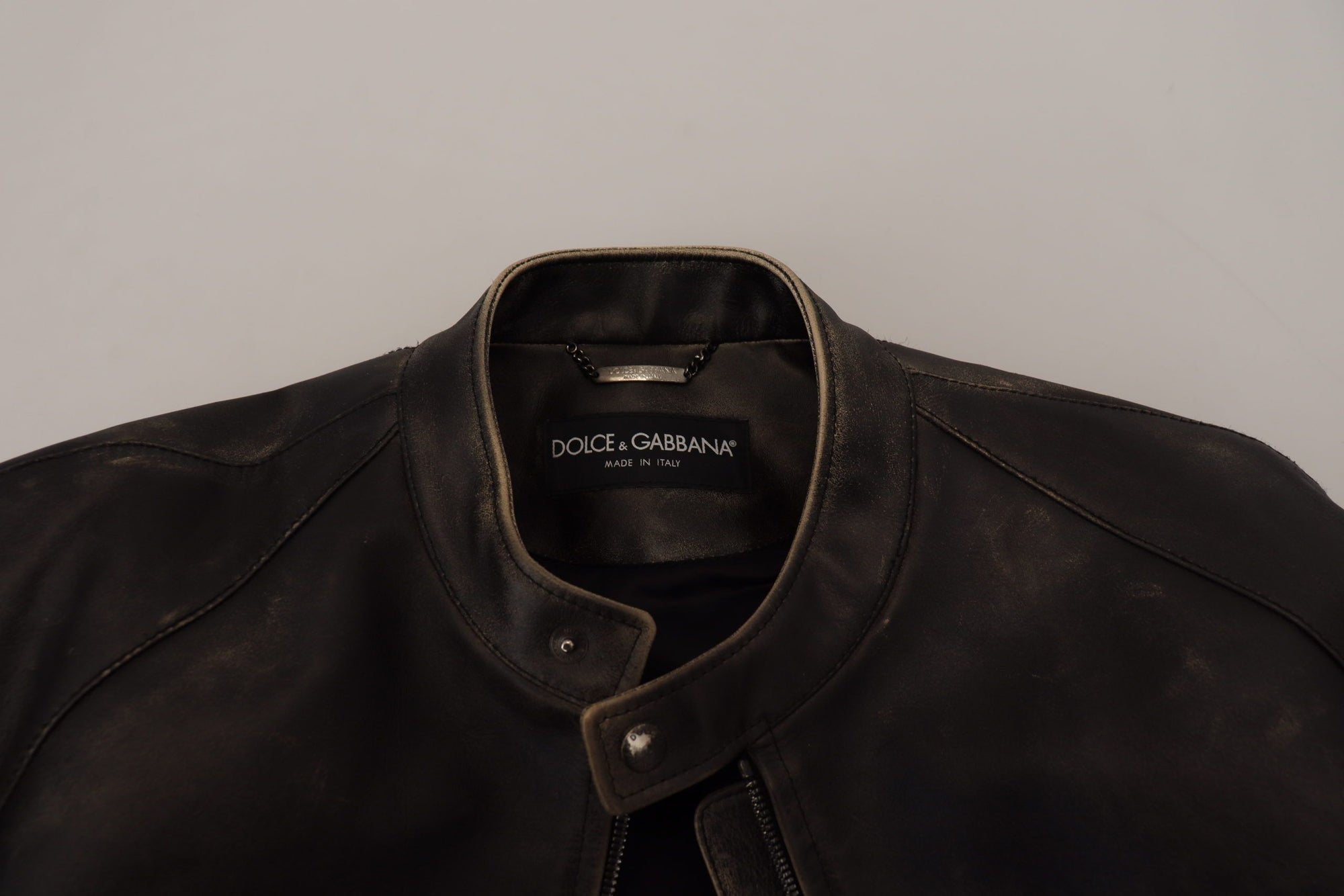 Dolce & Gabbana Black Leather Zipper Biker Coat Jacket