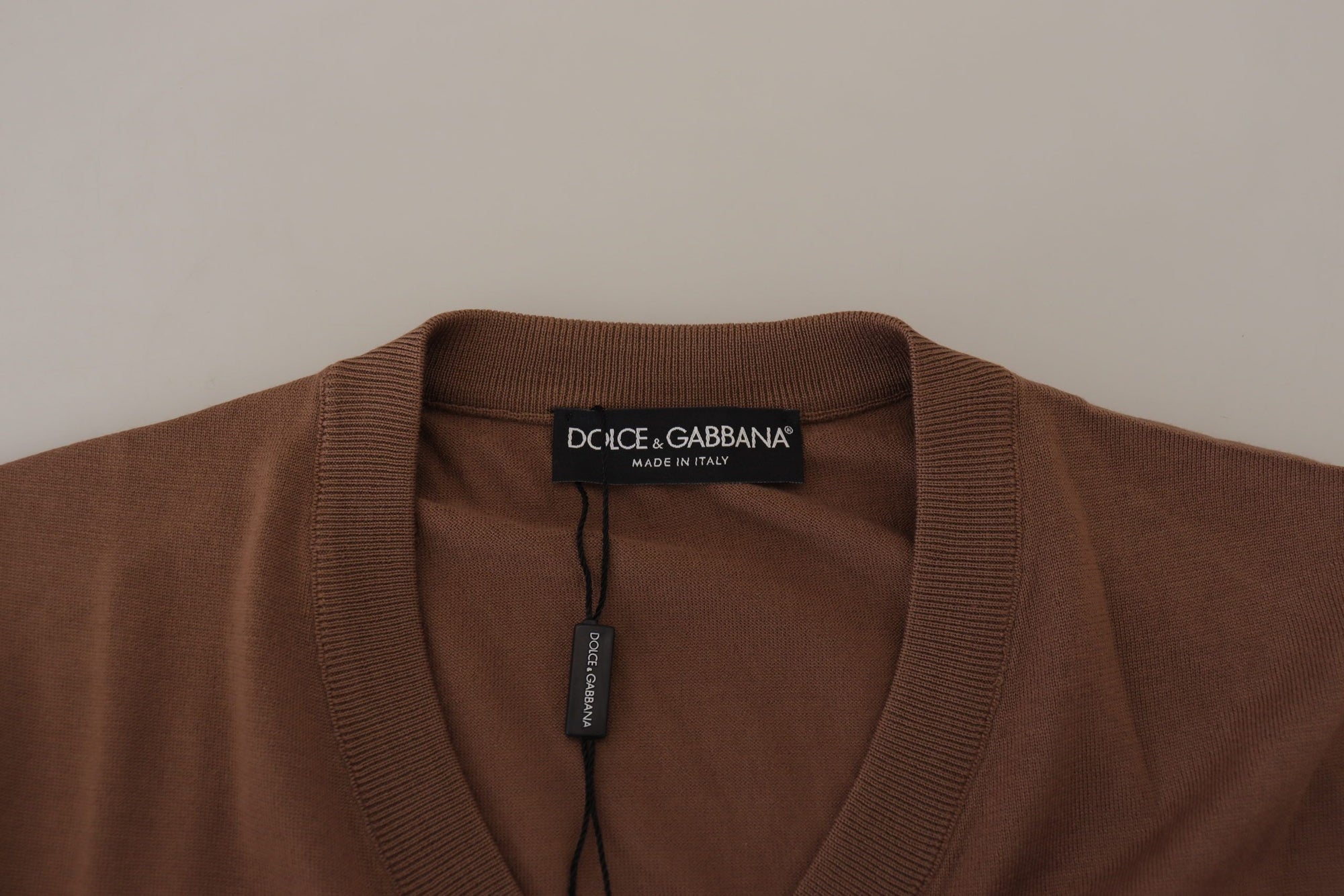 Dolce & Gabbana Brown Wool Men V-neck Pullover Sweater
