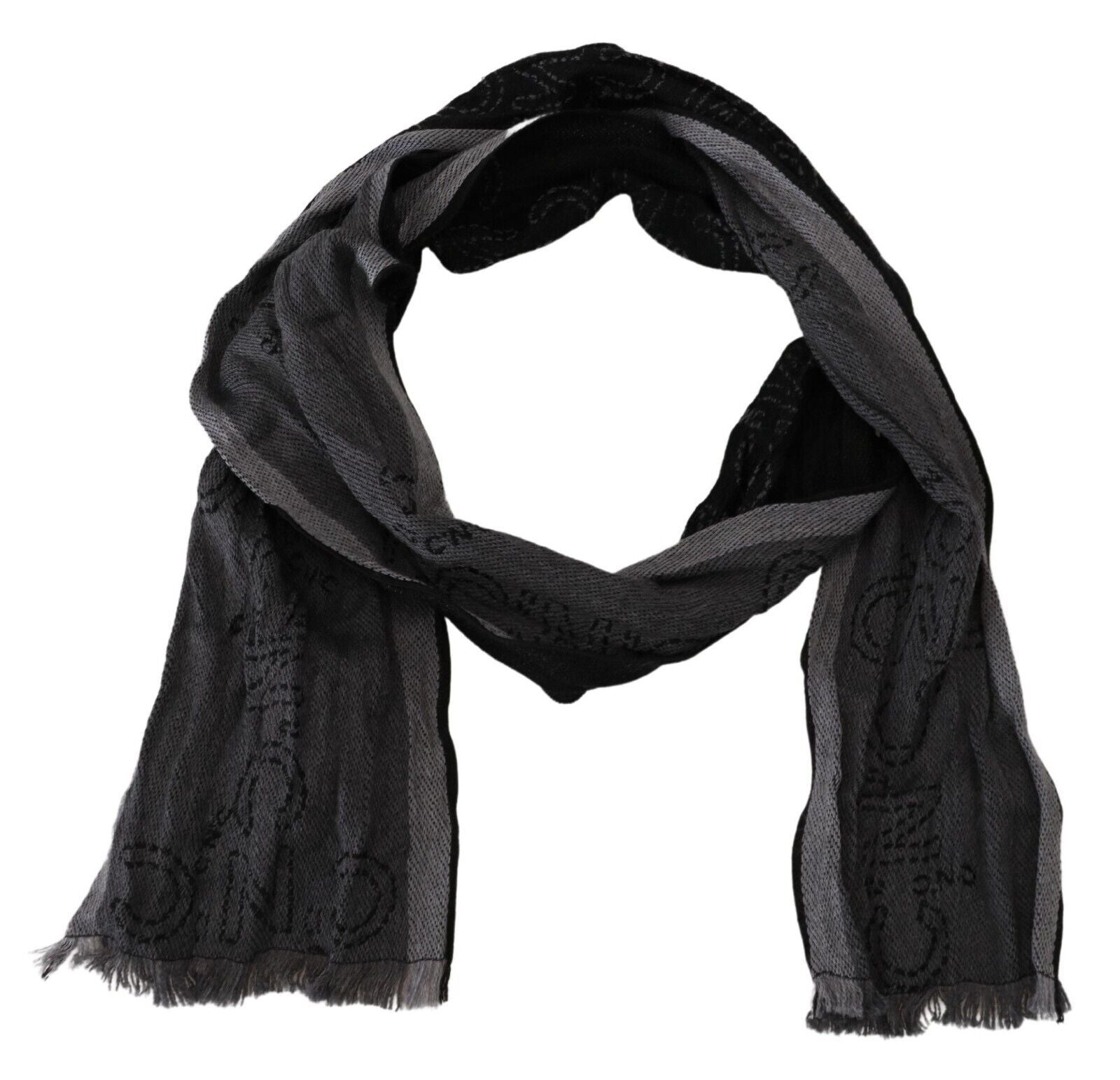 Costume National Black Grey Logo Print Men Neck Wrap Shawl Scarf - Maison Luxe