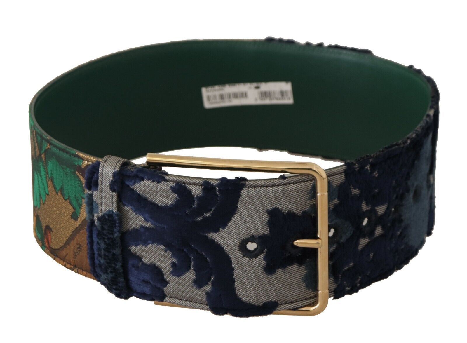 Dolce & Gabbana Green Jaquard Embroid Leather Gold Metal Belt - Maison Luxe