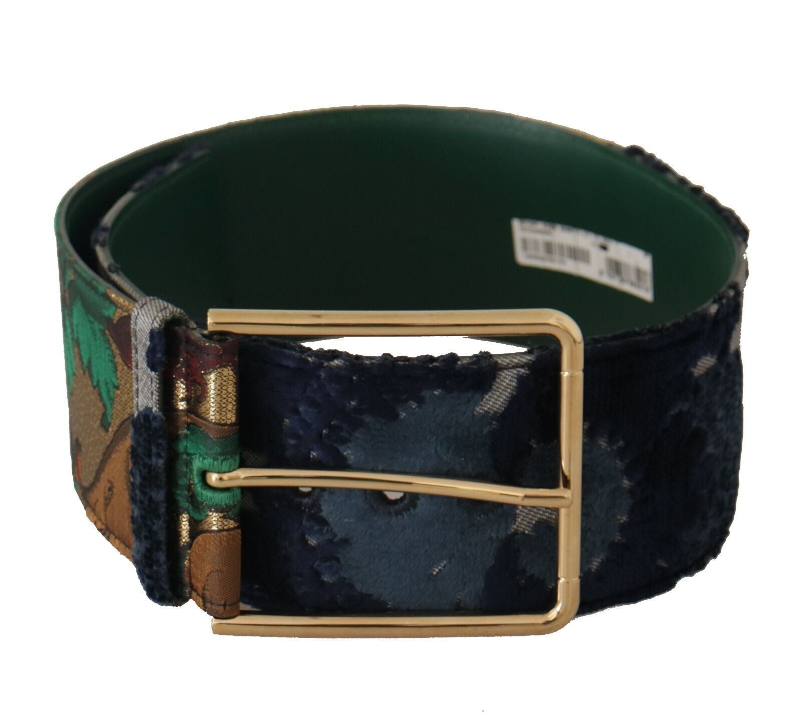 Dolce & Gabbana Green Jaquard Embroid Leather Gold Metal Belt - Maison Luxe