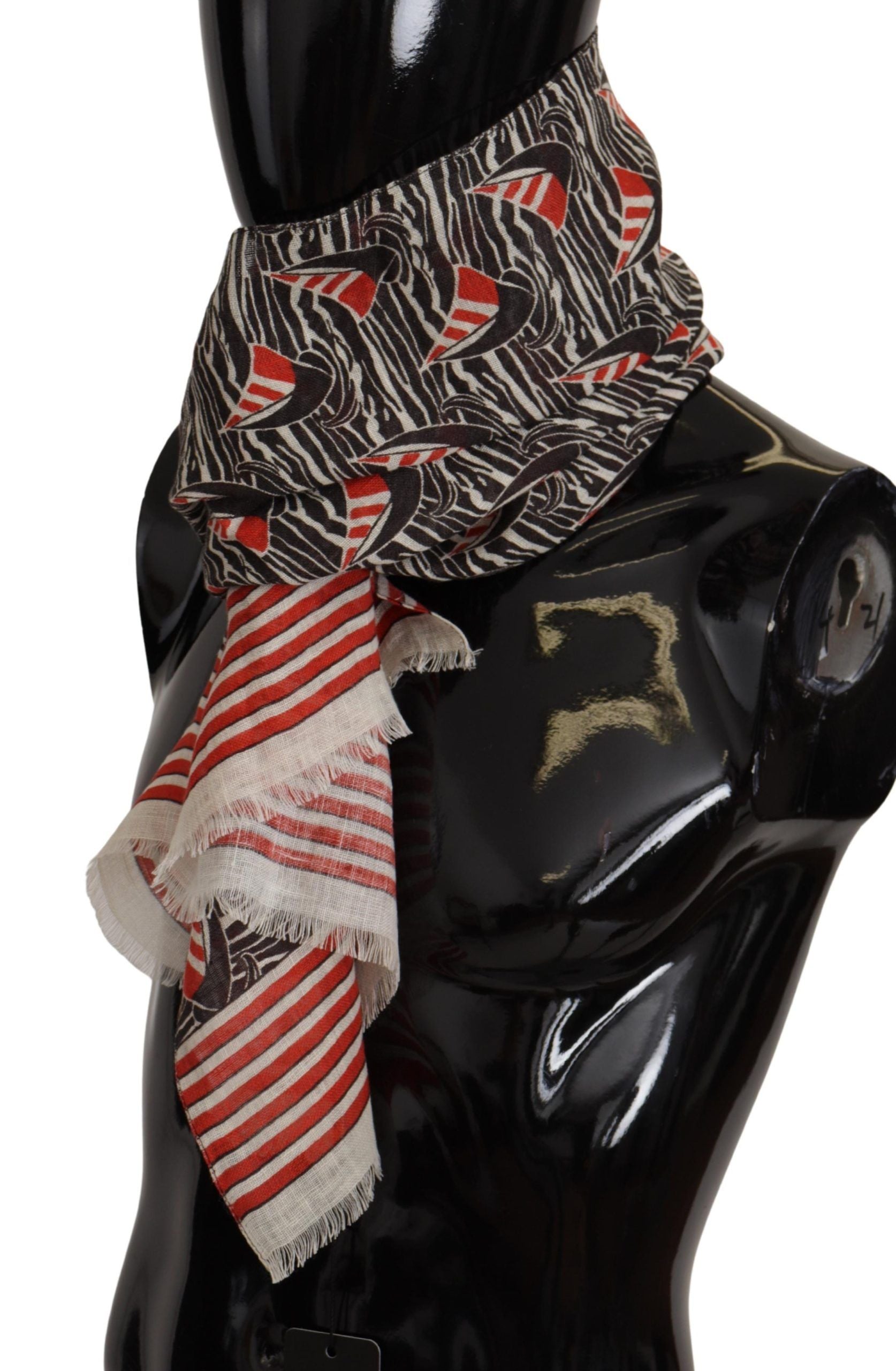 Dolce & Gabbana Black Red Linen Sailboat Stripe Print Shawl Scarf - Maison Luxe