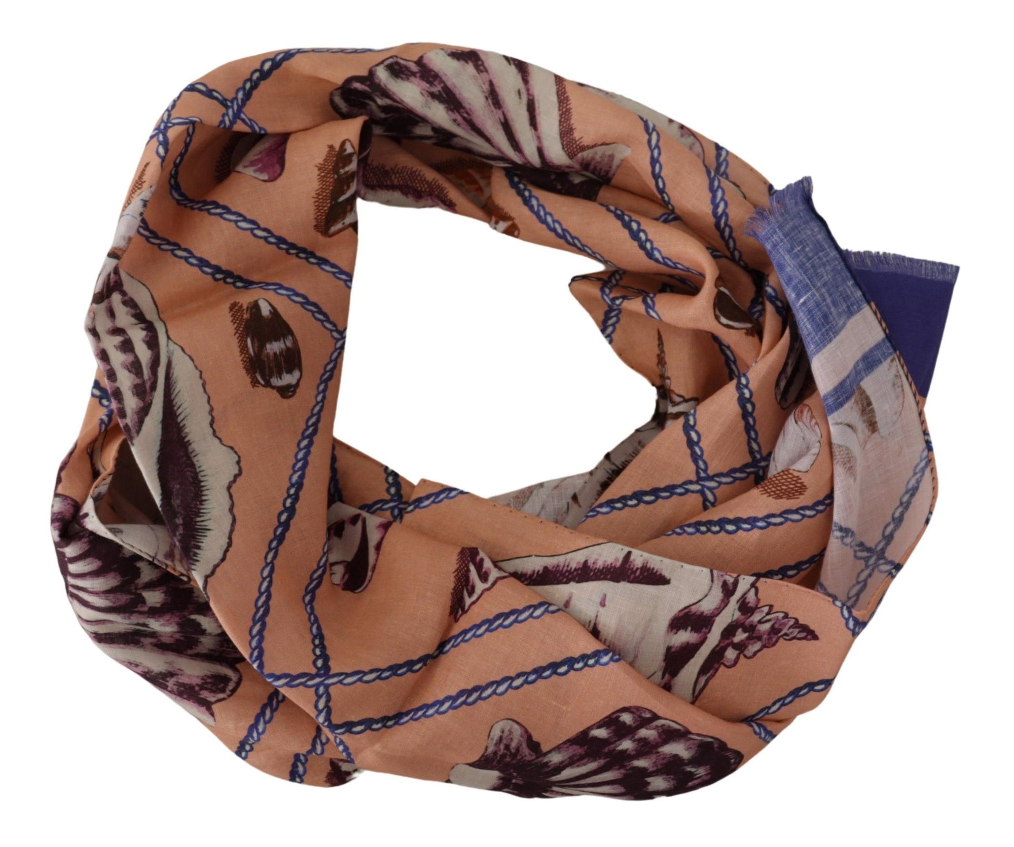 Dolce & Gabbana Blue Linen Seashell Pattern Mens Wrap Shawl Scarf - Maison Luxe
