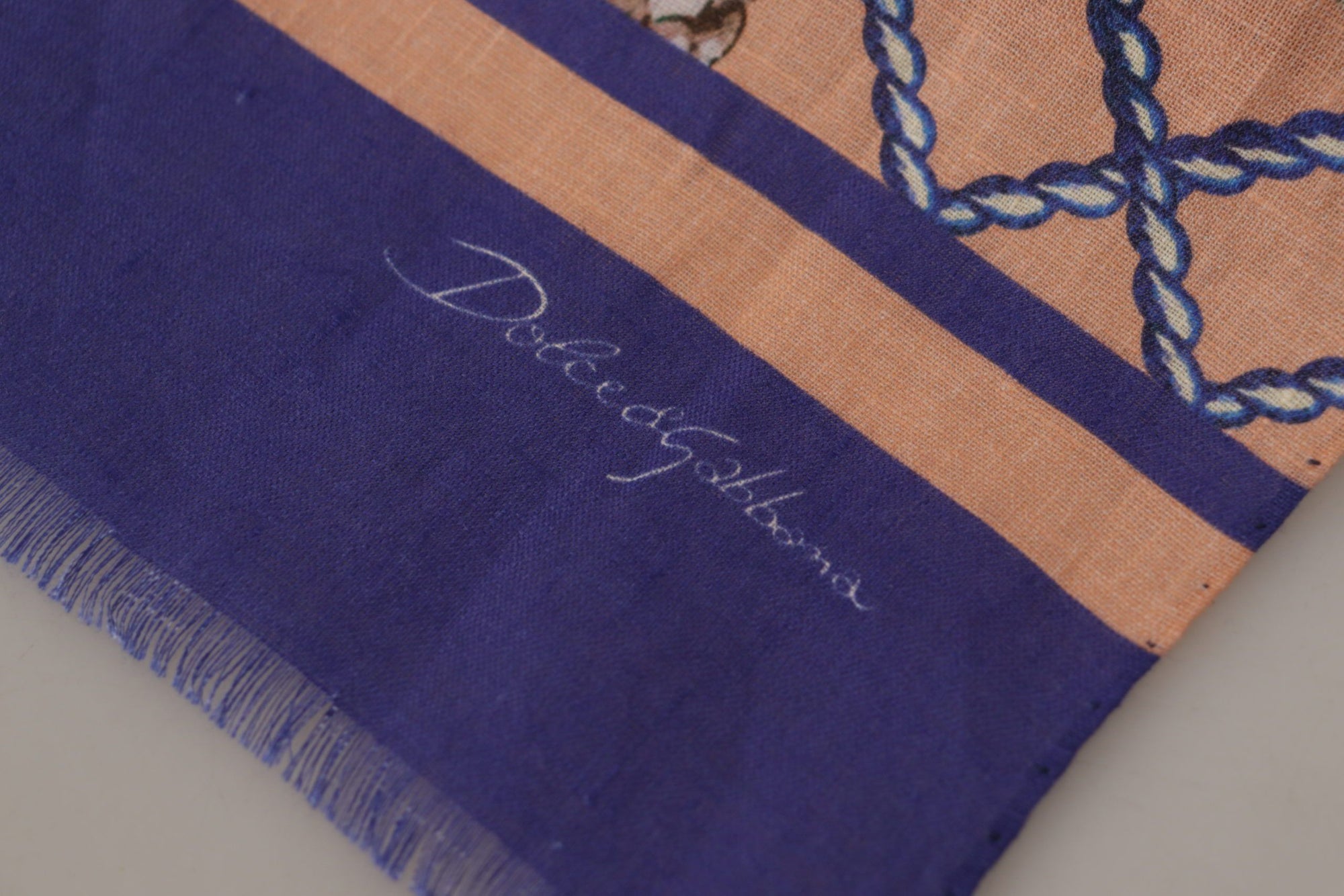 Dolce & Gabbana Blue Linen Seashell Pattern Mens Wrap Shawl Scarf - Maison Luxe