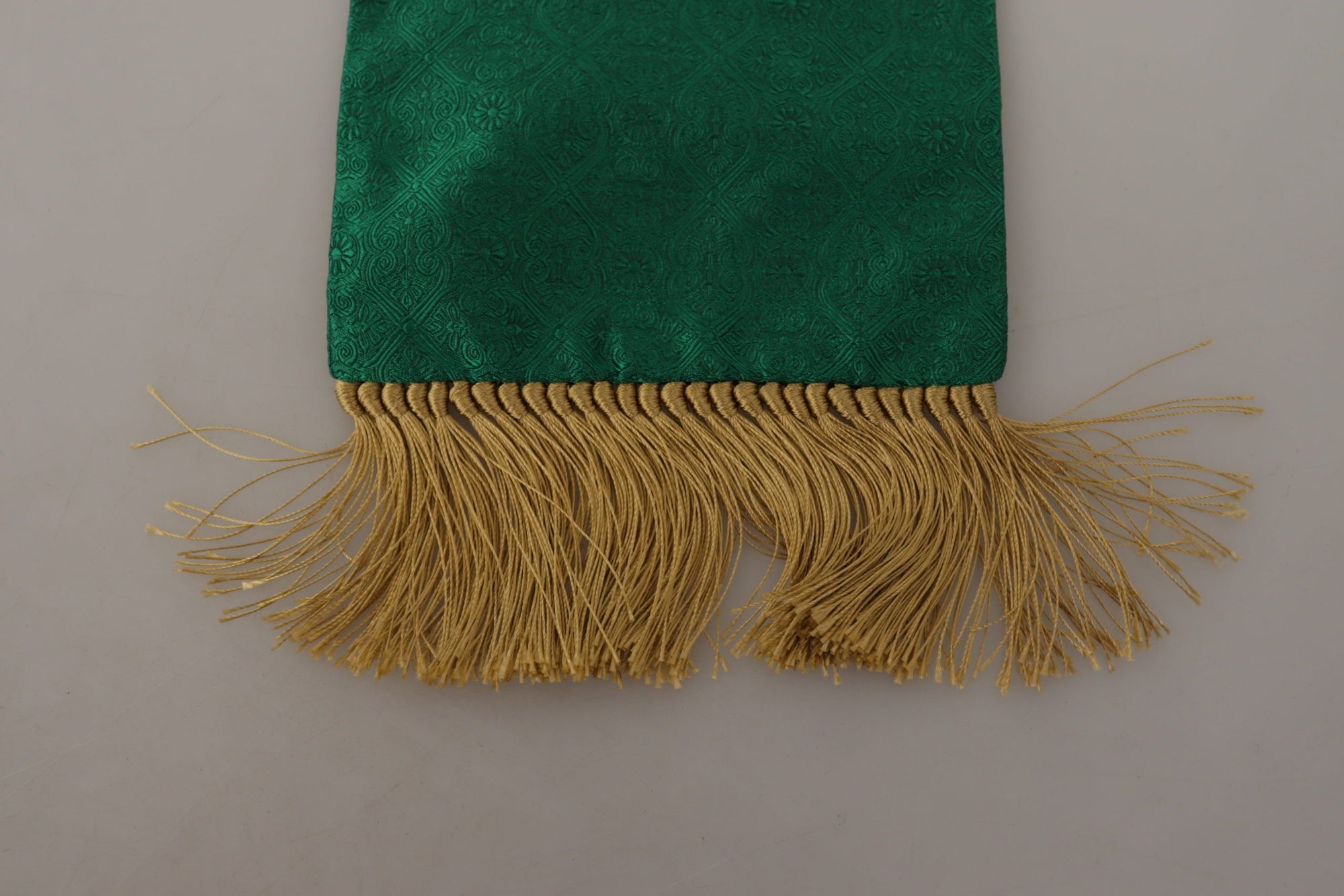 Dolce & Gabbana Green Crown Embroidered Shawl Fringe Blend Silk - Maison Luxe
