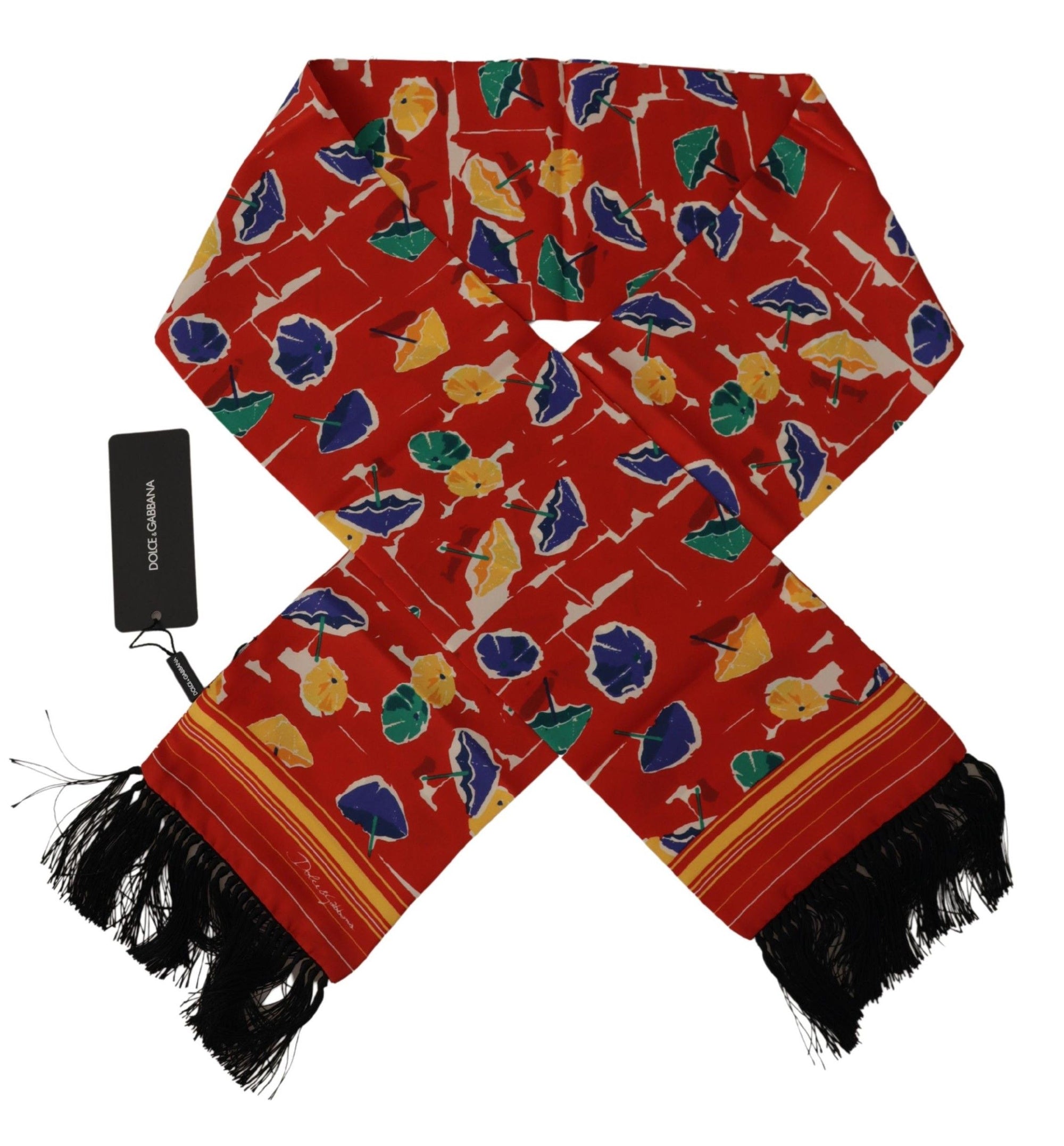 Dolce & Gabbana Multicolor DG Umbrellas Print Shawl Fringe Scarf - Maison Luxe