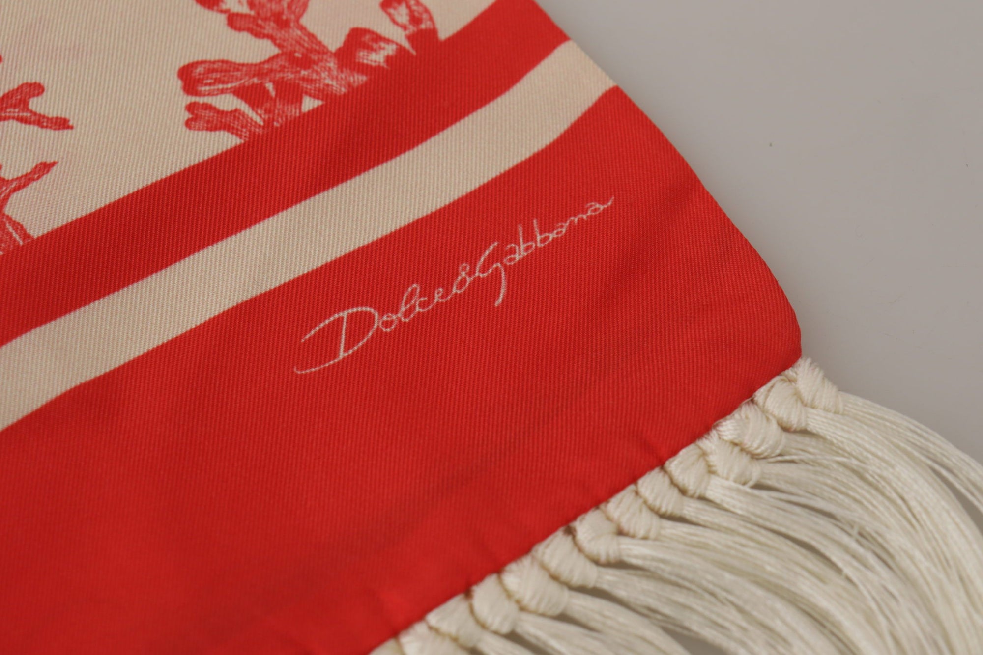 Dolce & Gabbana White Red Coral Print Shawl Wrap Fringe Scarf - Maison Luxe