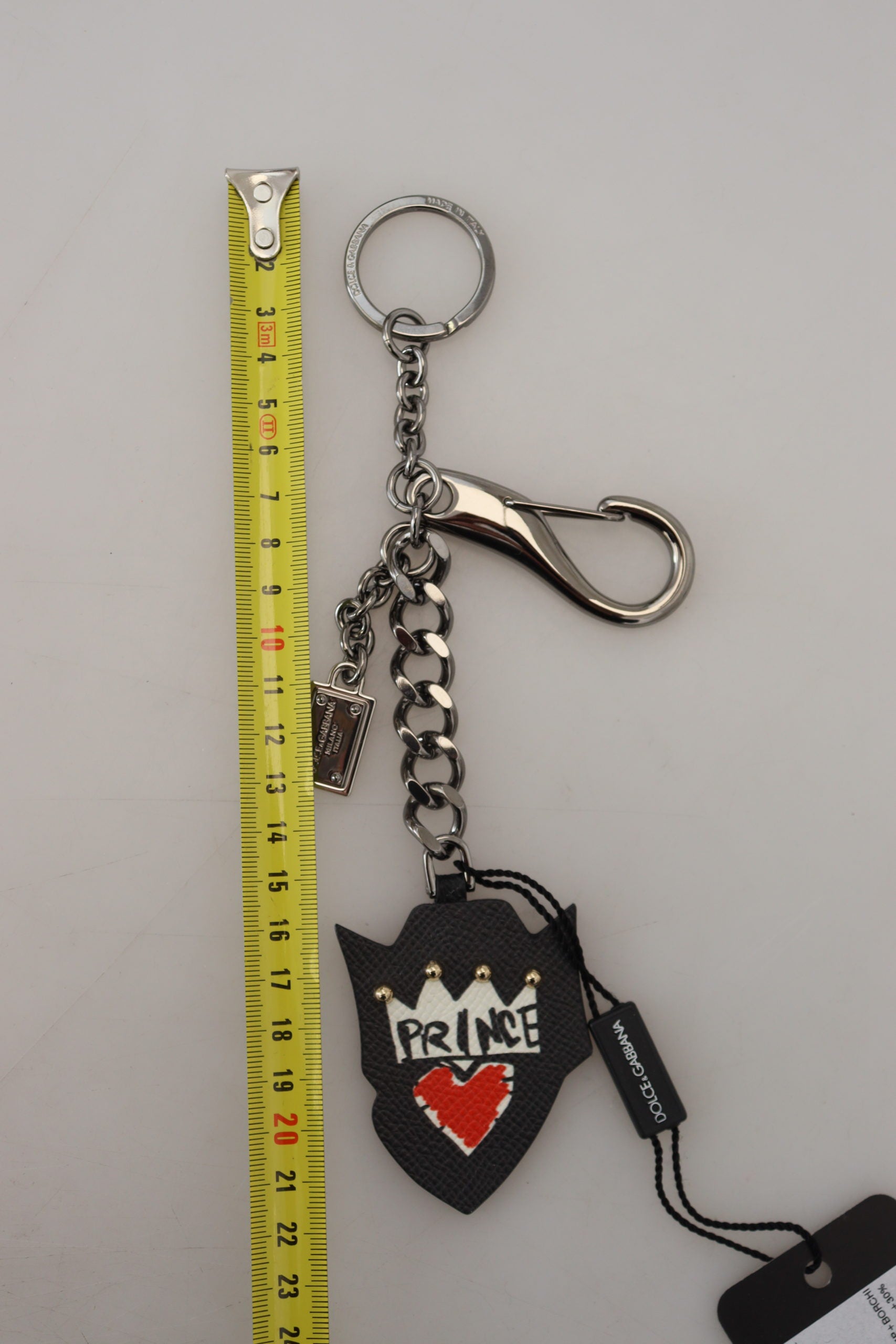 Dolce & Gabbana Black Prince Studs Logo Silver Brass Keychain - Maison Luxe