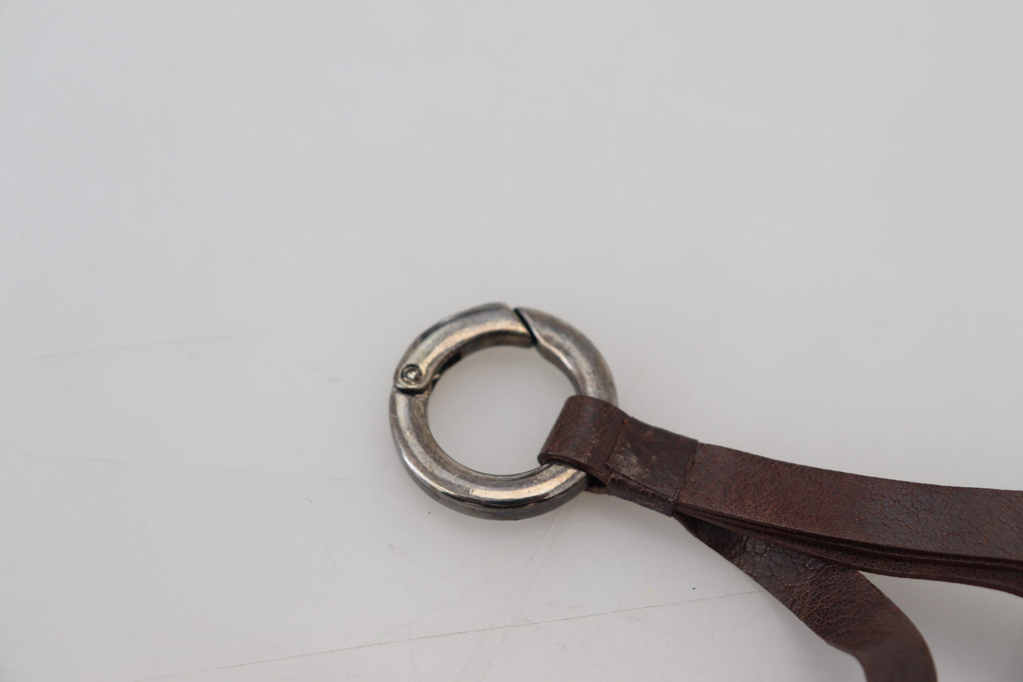 Costume National Brown Leather Silver Tone Metal Keyring Keychain - Maison Luxe