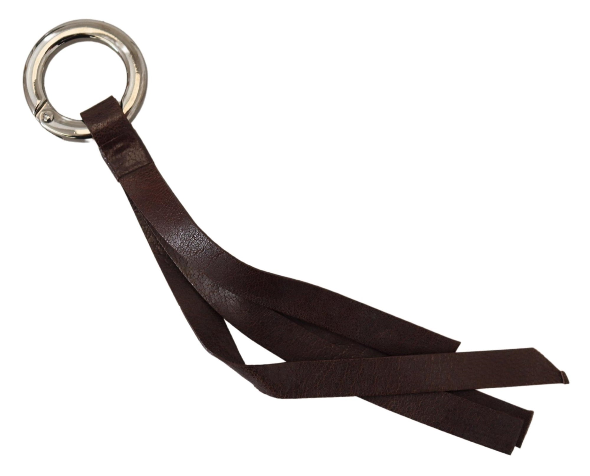 Costume National Brown Leather Silver Tone Metal Keyring Keychain - Maison Luxe