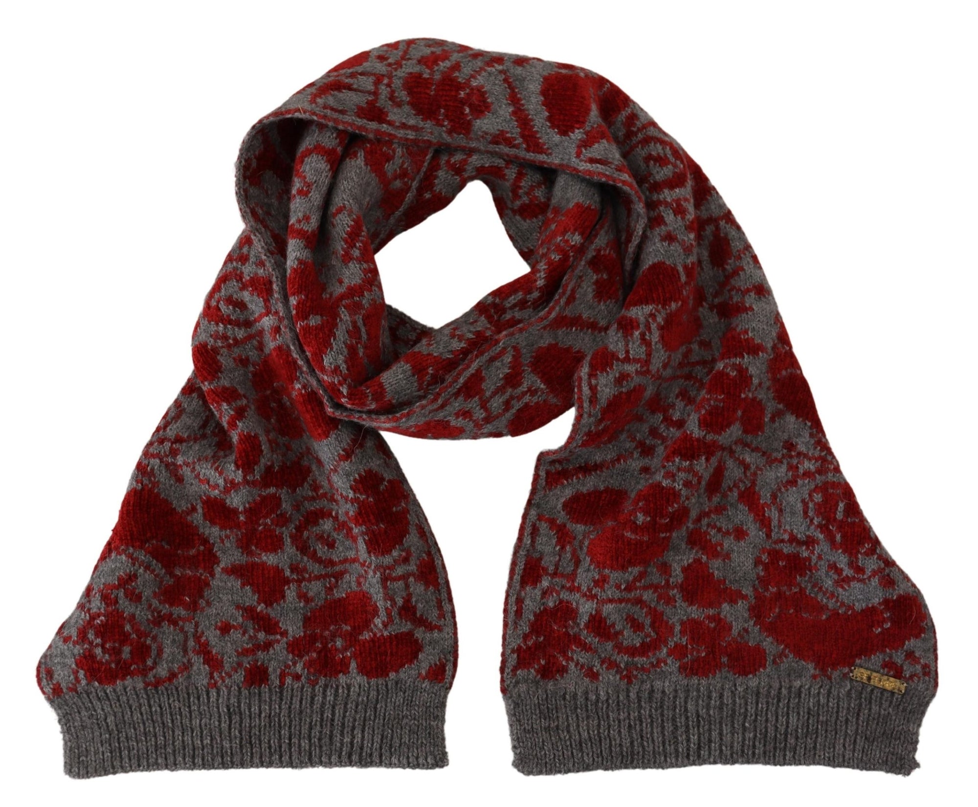 GF Ferre Red Grey Knitted Wrap Warmer Womens Shawl Scarf - Maison Luxe