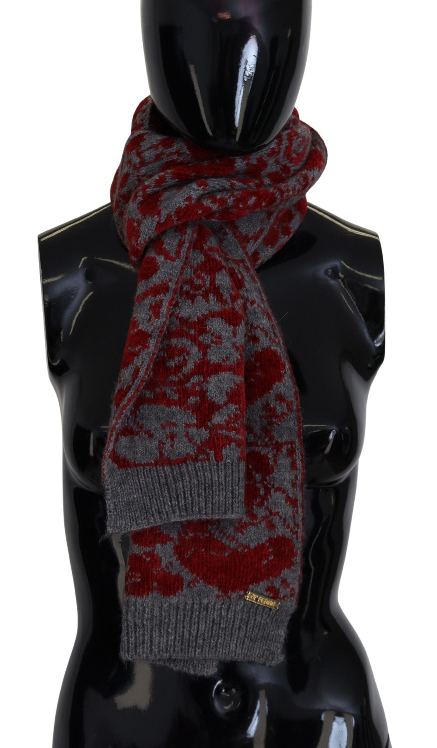 GF Ferre Red Grey Knitted Wrap Warmer Womens Shawl Scarf - Maison Luxe