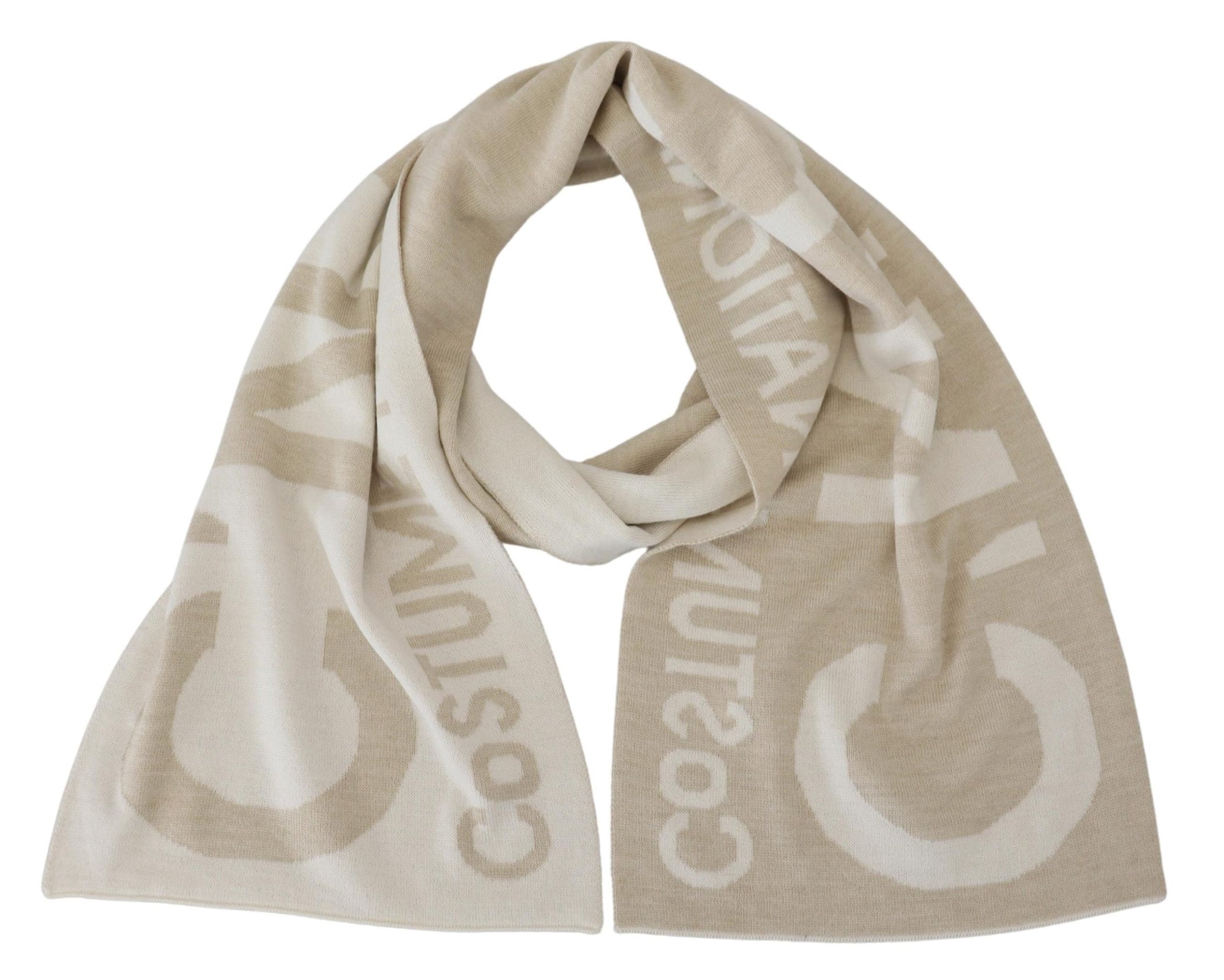 Costume National Beige White Logo Wrap Warmer Shawl Scarf - Maison Luxe