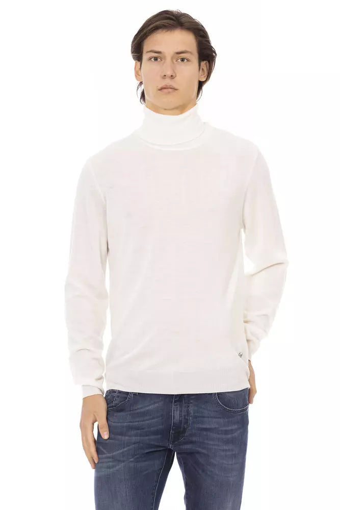 Baldinini Trend White Fabric Men Sweater with Turtleneck Design