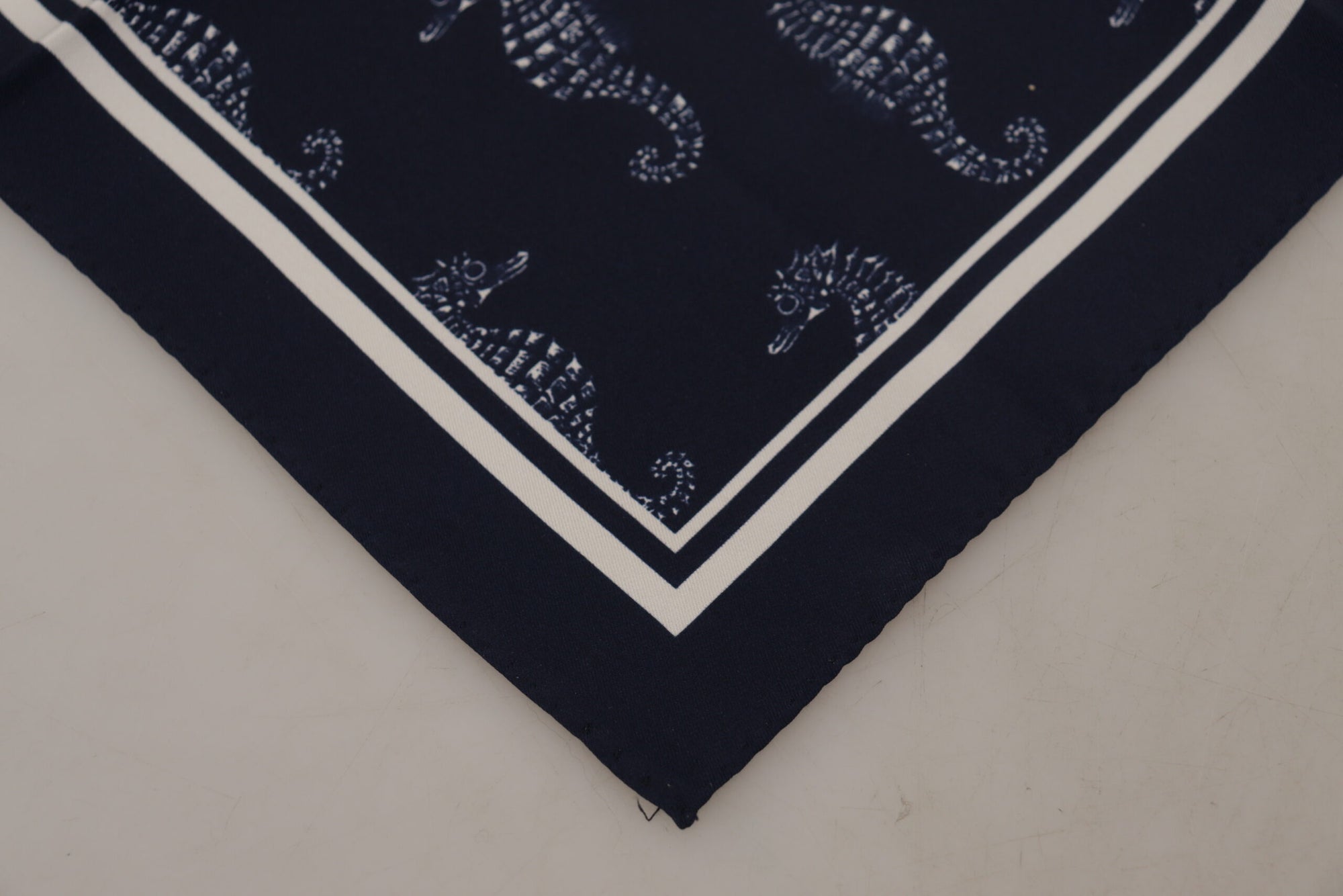 Dolce & Gabbana Blue Seahorse DG Printed Square Handkerchief Scarf - Maison Luxe
