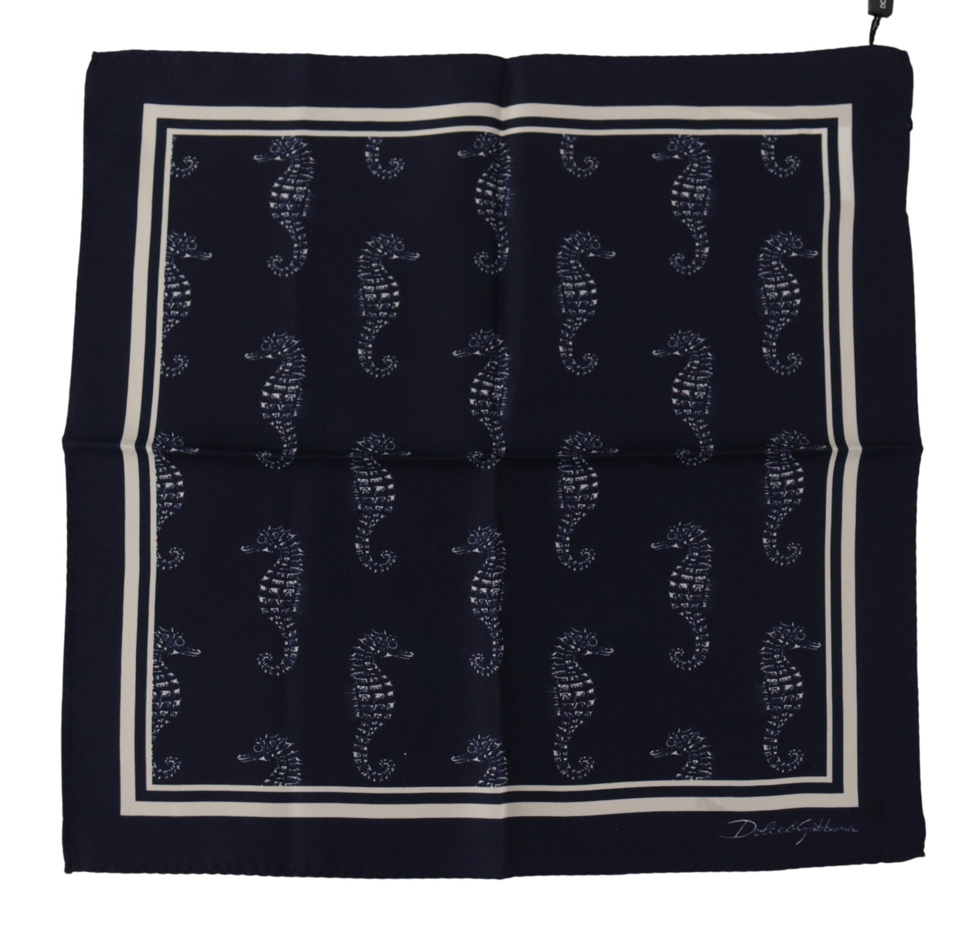 Dolce & Gabbana Blue Seahorse DG Printed Square Handkerchief Scarf - Maison Luxe
