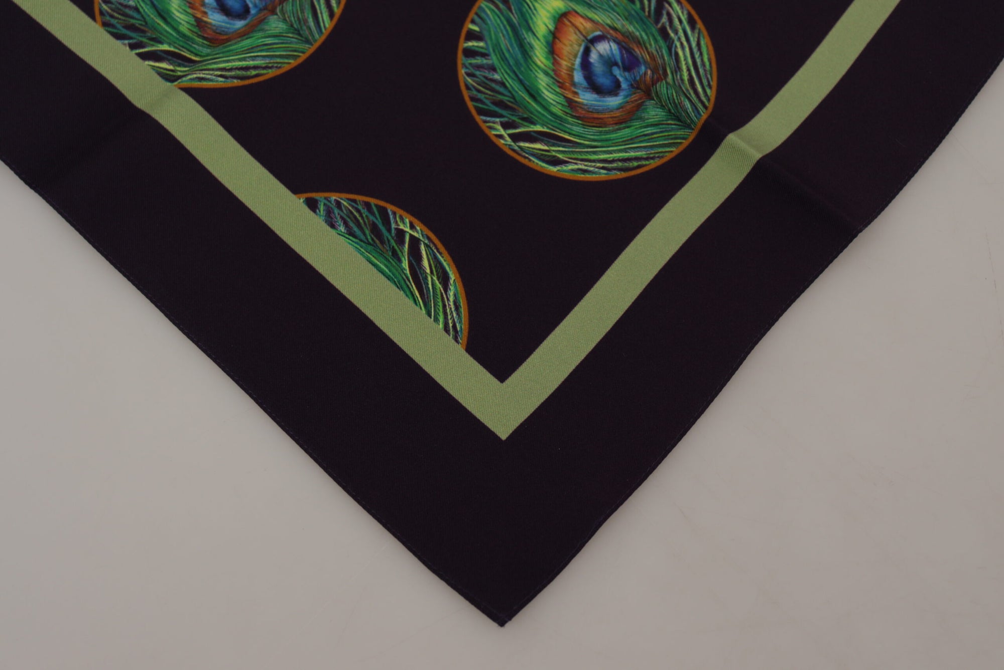 Dolce & Gabbana Black Peacock Feather DG Printed Square Handkerchief Scarf - Maison Luxe