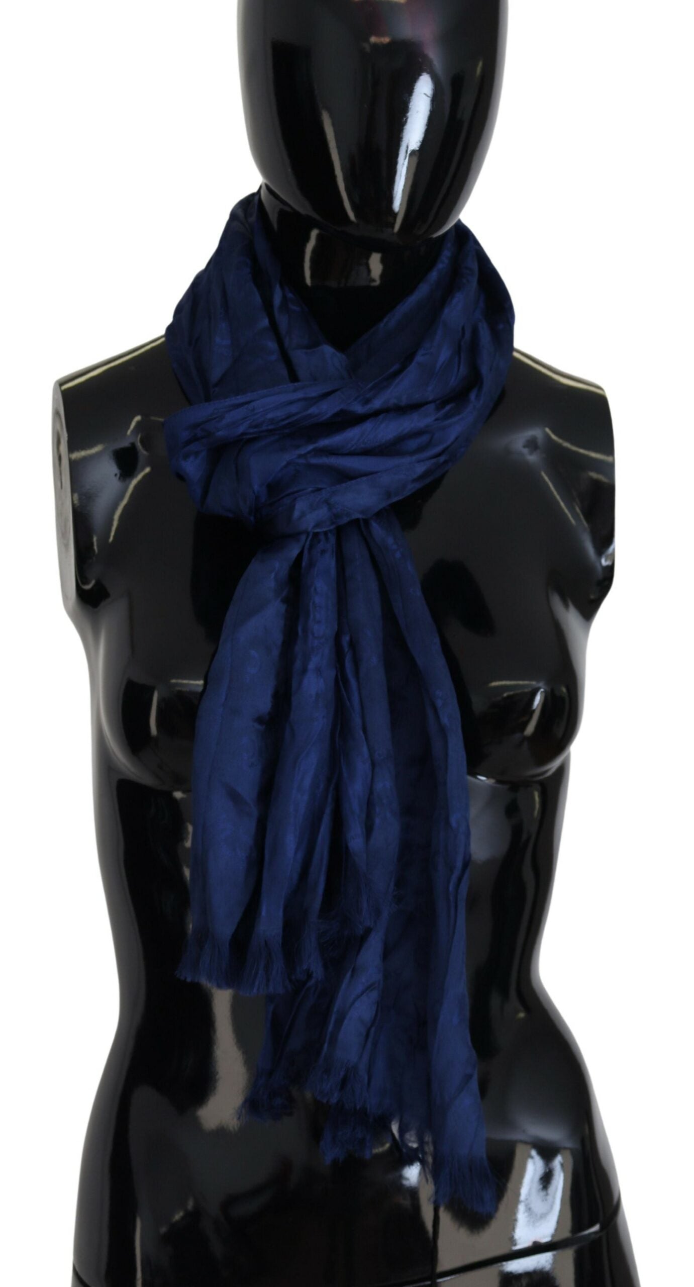 Costume National Blue Silk Shawl Foulard Fringes Scarf - Maison Luxe