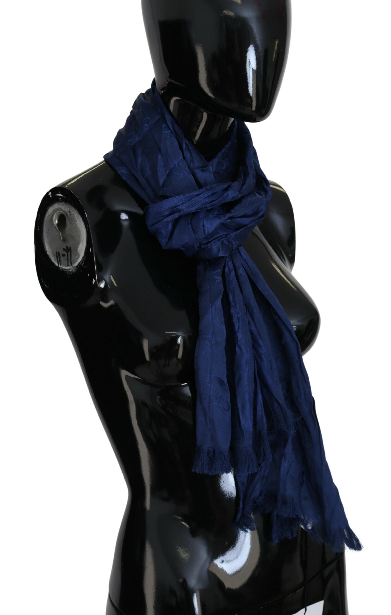Costume National Blue Silk Shawl Foulard Fringes Scarf - Maison Luxe